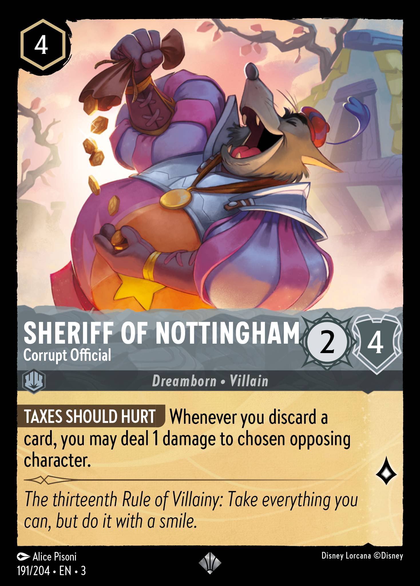 Disney Lorcana Into the Inklands card #191 - Sheriff of Nottingham - Corrupt Official (Cold Foil)