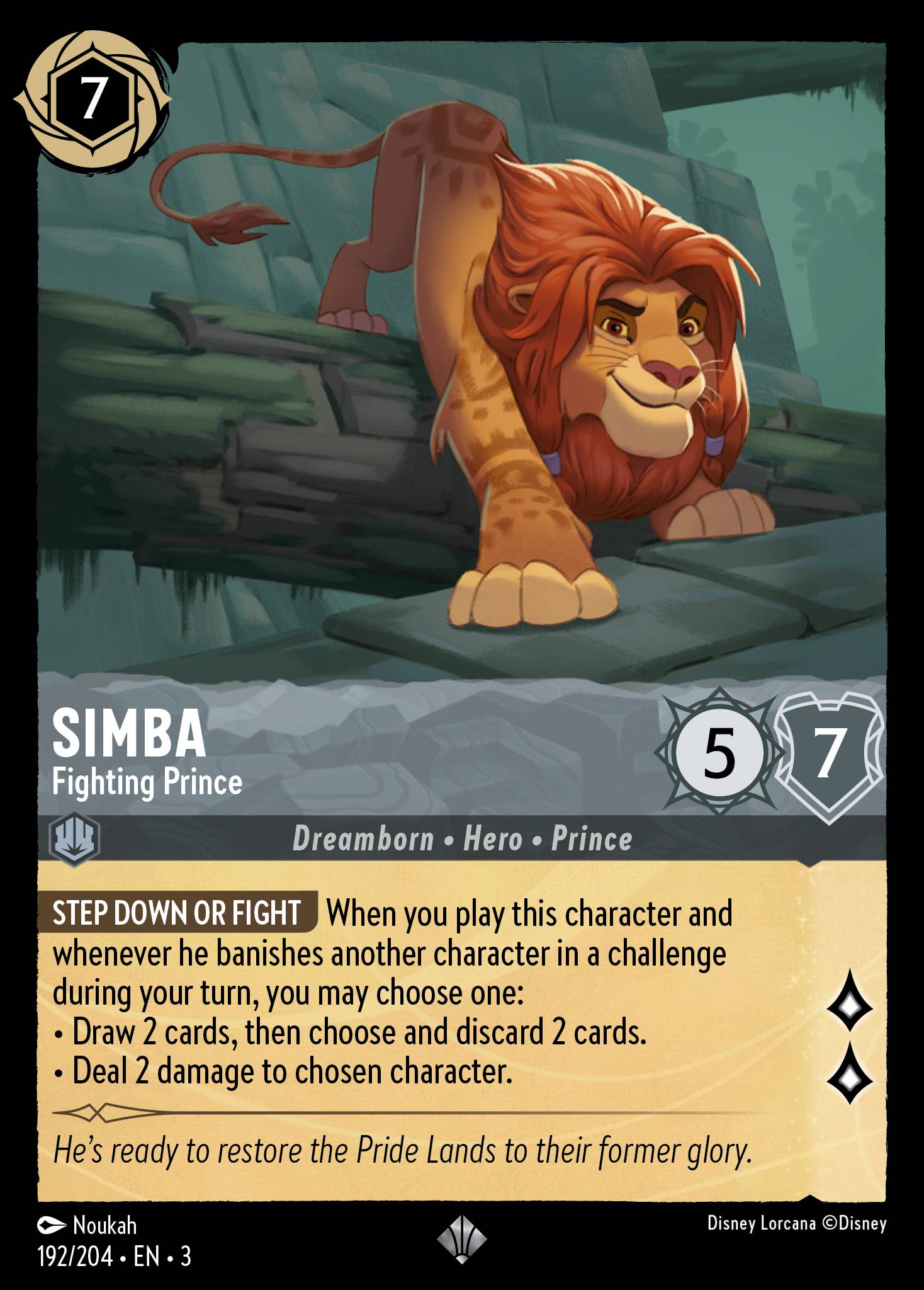 Disney Lorcana Into the Inklands card #192 - Simba - Fighting Prince (Cold Foil)
