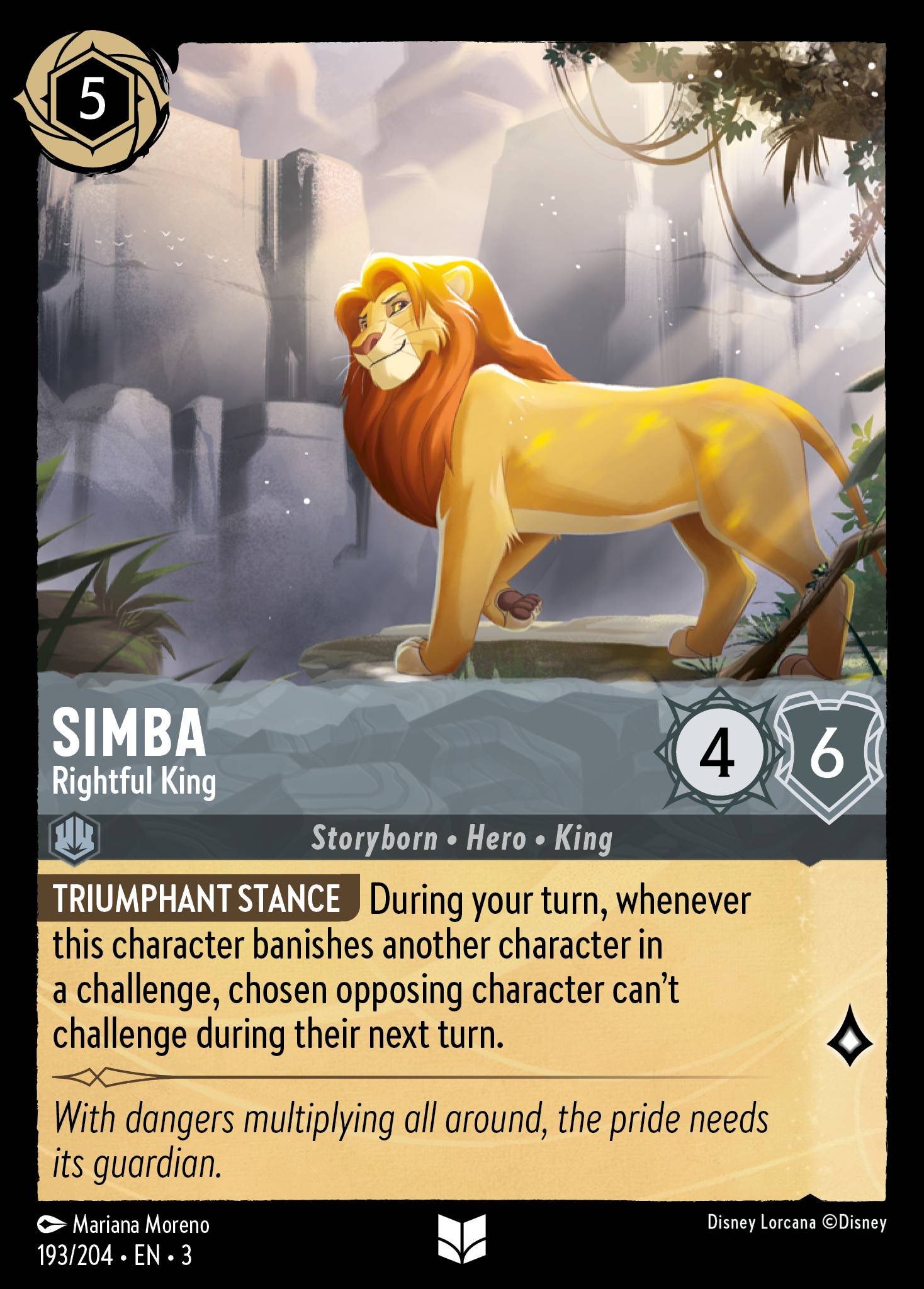 Disney Lorcana Into the Inklands card #193 - Simba - Rightful King (Cold Foil)