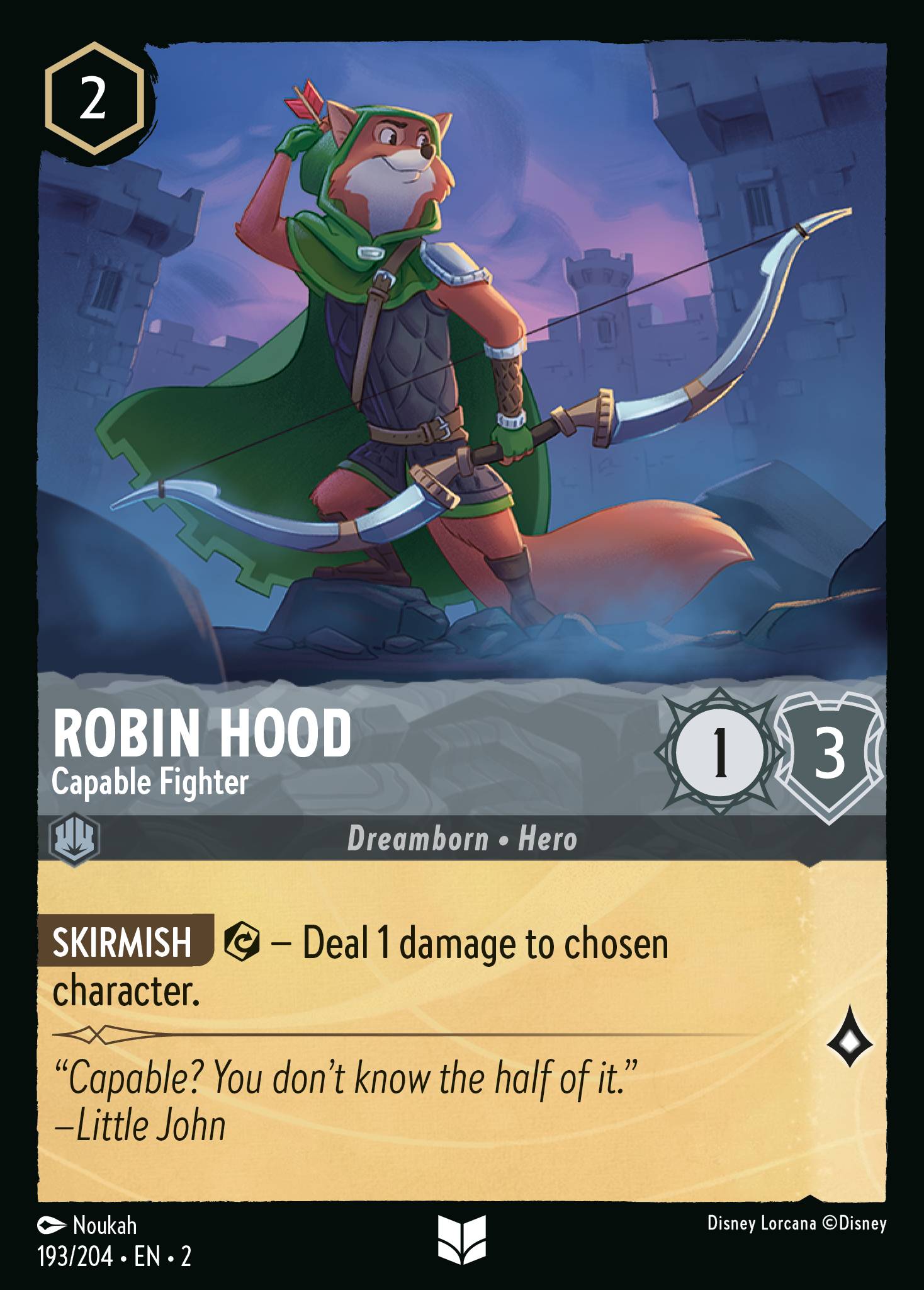 Disney Lorcana Rise of the Floodborn card #193 - Robin Hood - Capable Fighter (Cold Foil)