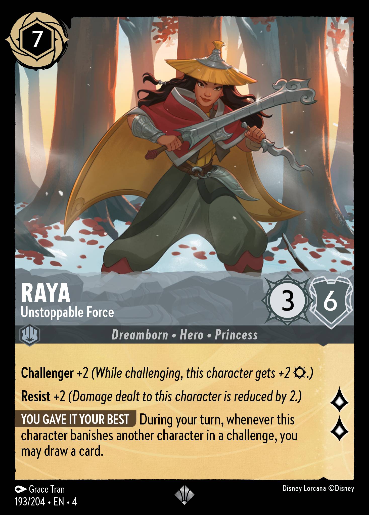 Disney Lorcana Ursula's Return card #193 - Raya - Unstoppable Force (Cold Foil)