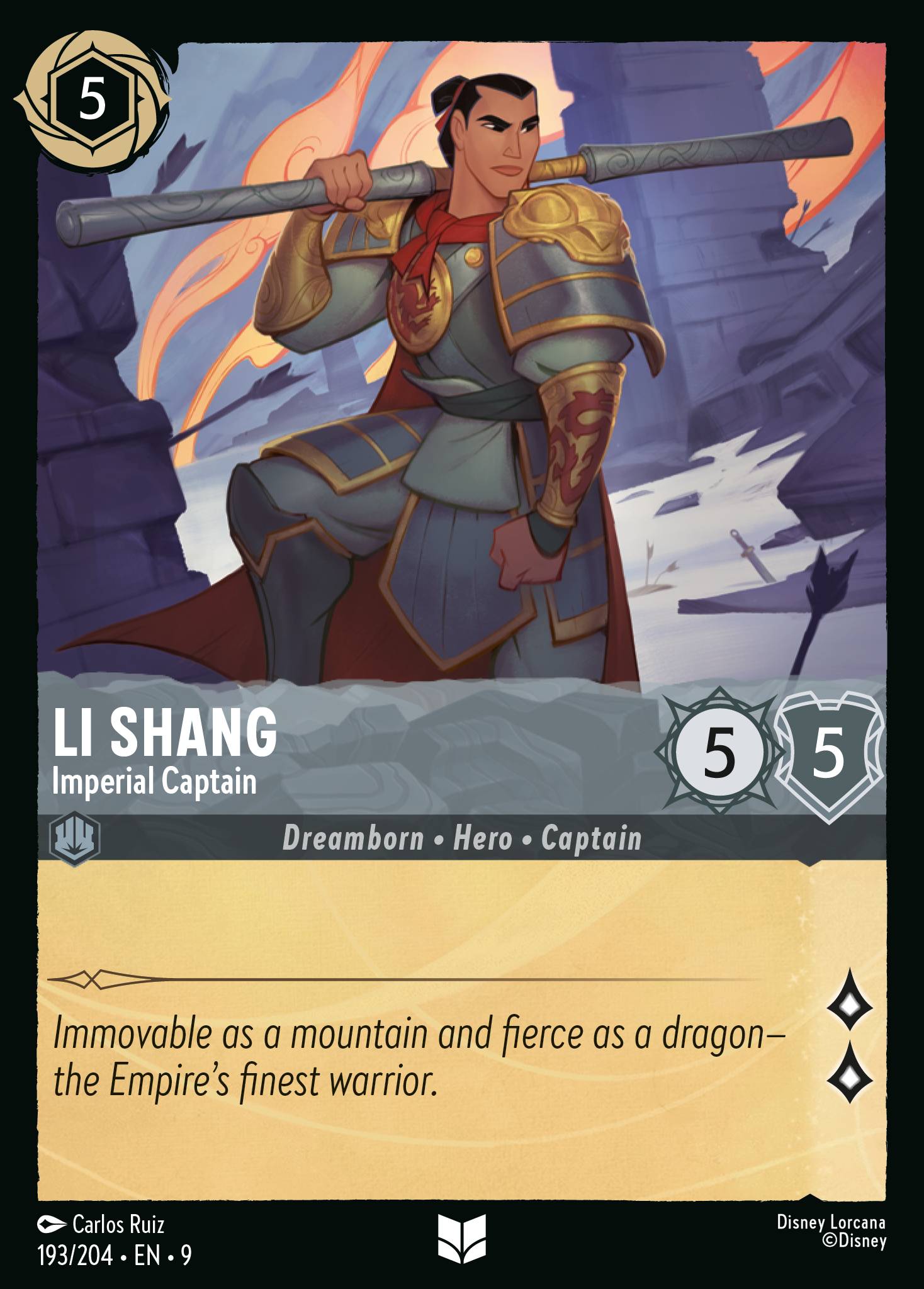 Disney Lorcana Fabled card #193 - Li Shang - Imperial Captain (Non-Foil)
