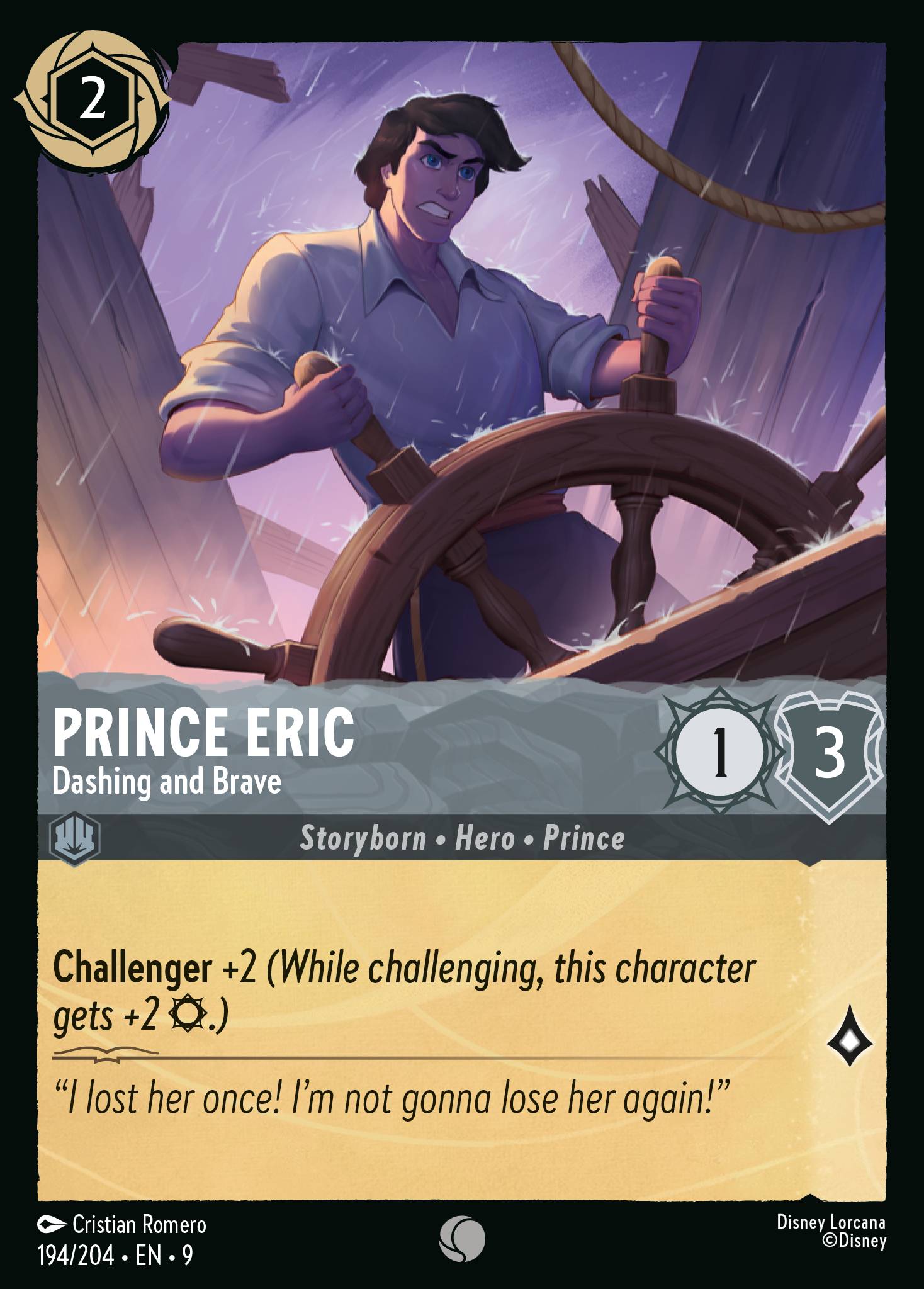 Disney Lorcana Fabled card #194 - Prince Eric - Dashing and Brave (Non-Foil)