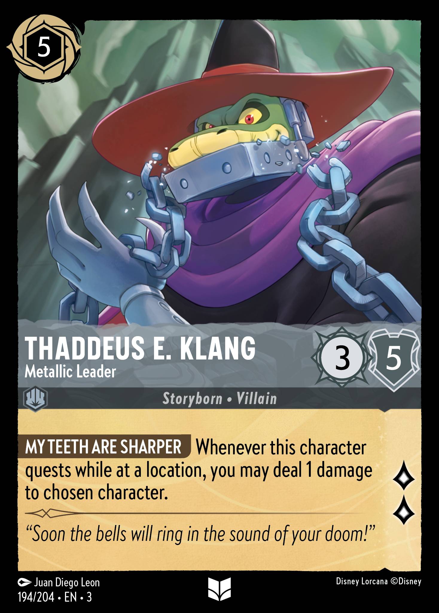 Disney Lorcana Into the Inklands card #194 - Thaddeus E. Klang - Metallic Leader (Cold Foil)