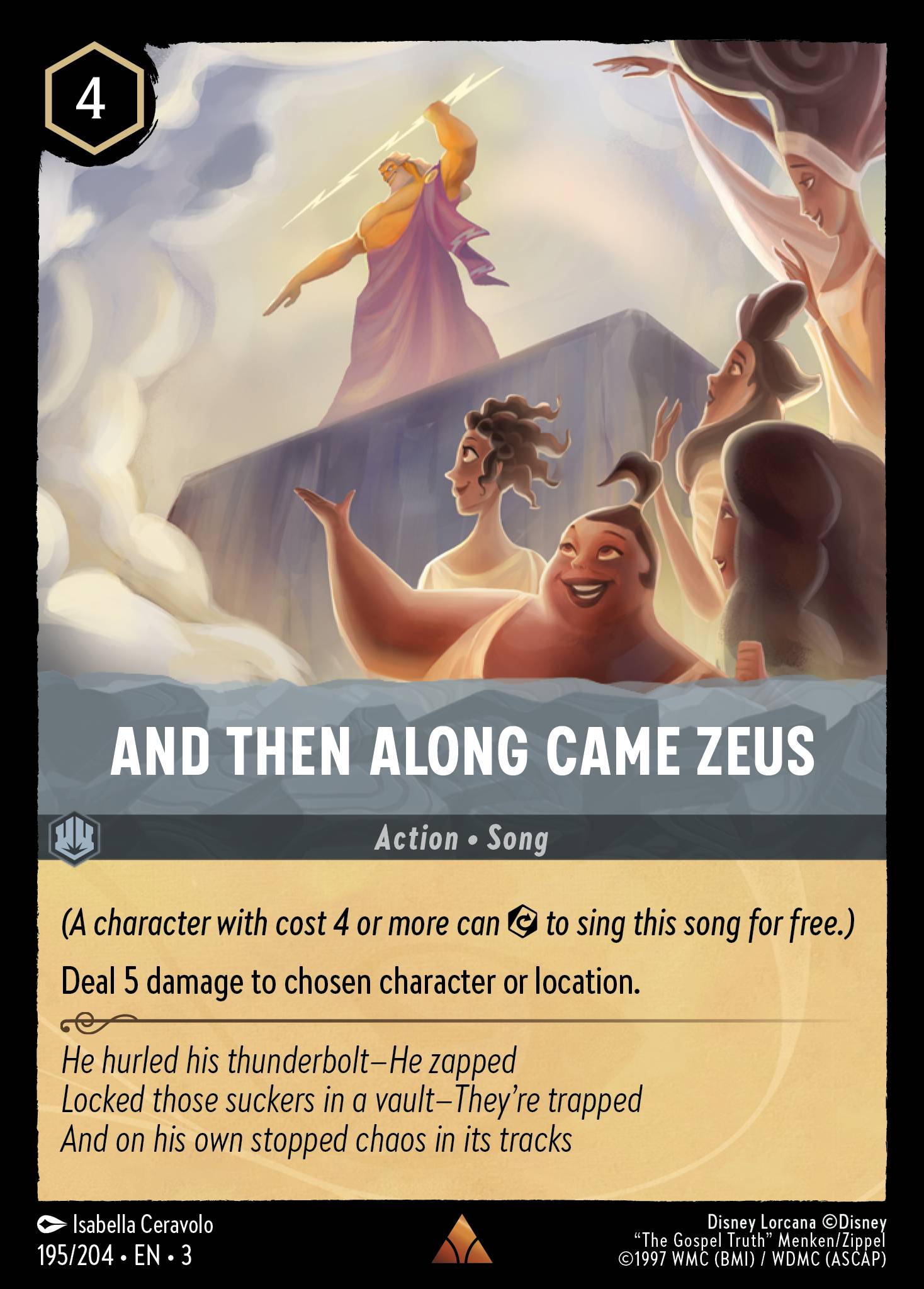 Disney Lorcana Into the Inklands card #195 - And Then Along Came Zeus (Cold Foil)