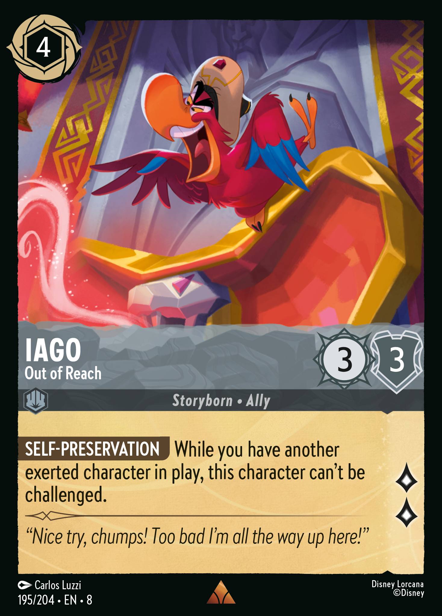 Disney Lorcana The Reign of Jafar card #195 - Iago - Out of Reach (Cold Foil)