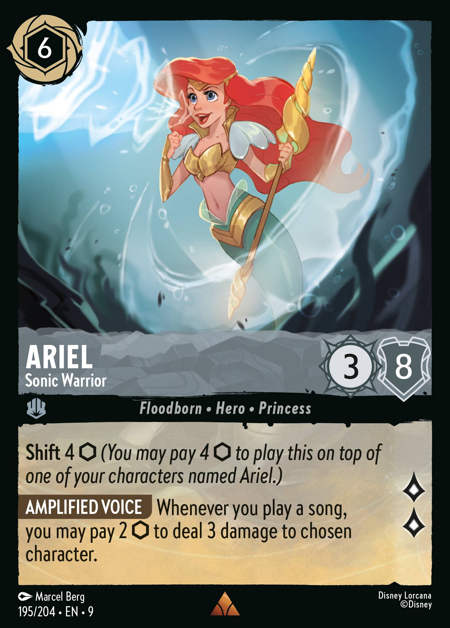 Disney Lorcana Fabled card #195 - Ariel - Sonic Warrior (Non-Foil)
