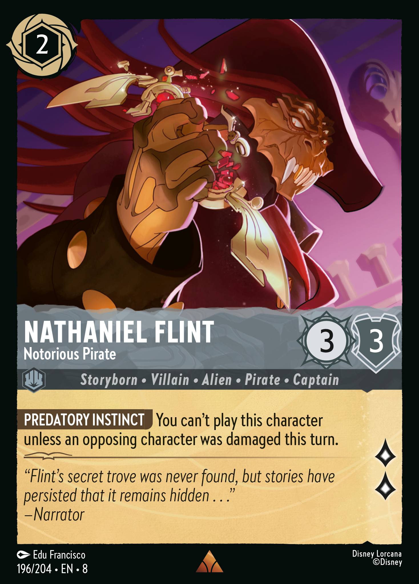 Disney Lorcana The Reign of Jafar card #196 - Nathaniel Flint - Notorious Pirate (Cold Foil)