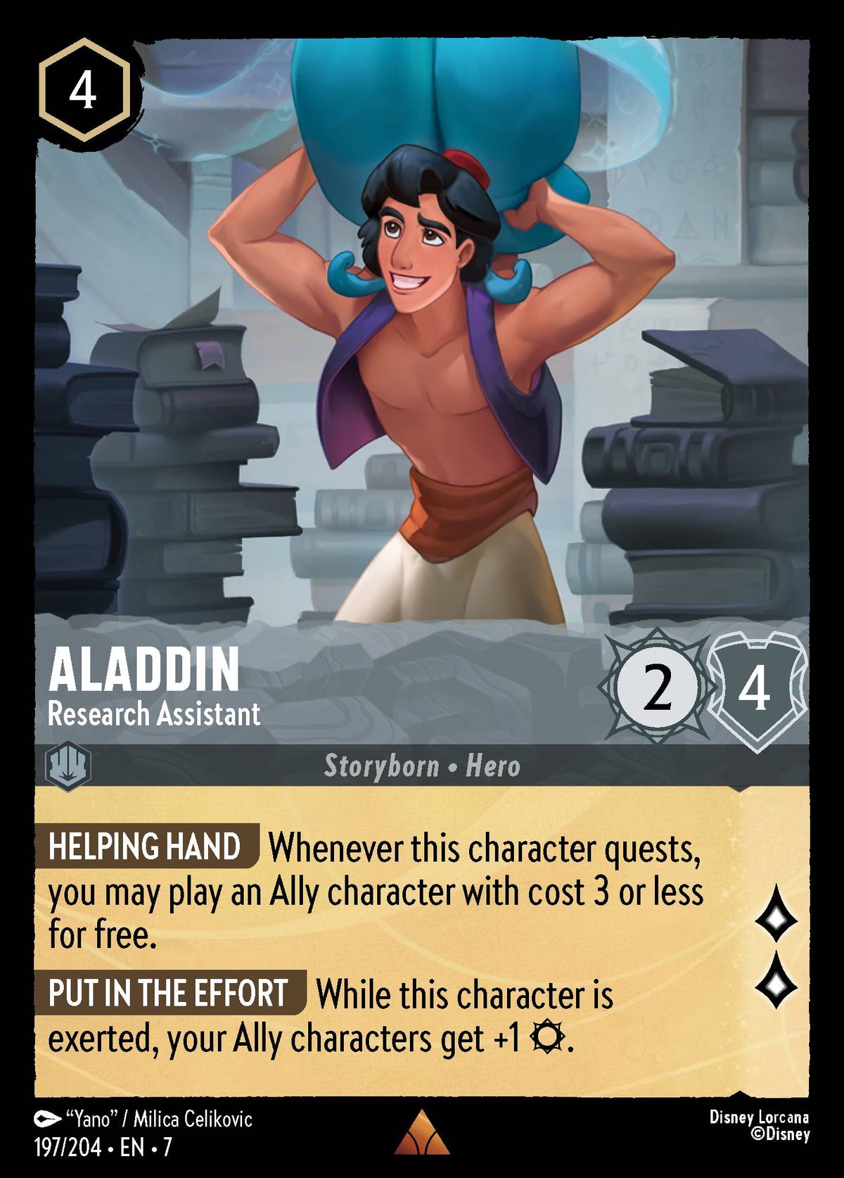 Disney Lorcana Archazia's Island card #197 - Aladdin - Research Assistant (Cold Foil)