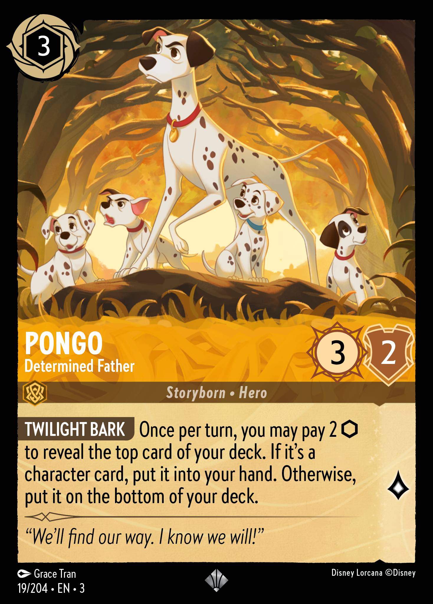 Disney Lorcana Into the Inklands card #19 - Pongo - Determined Father (Cold Foil)