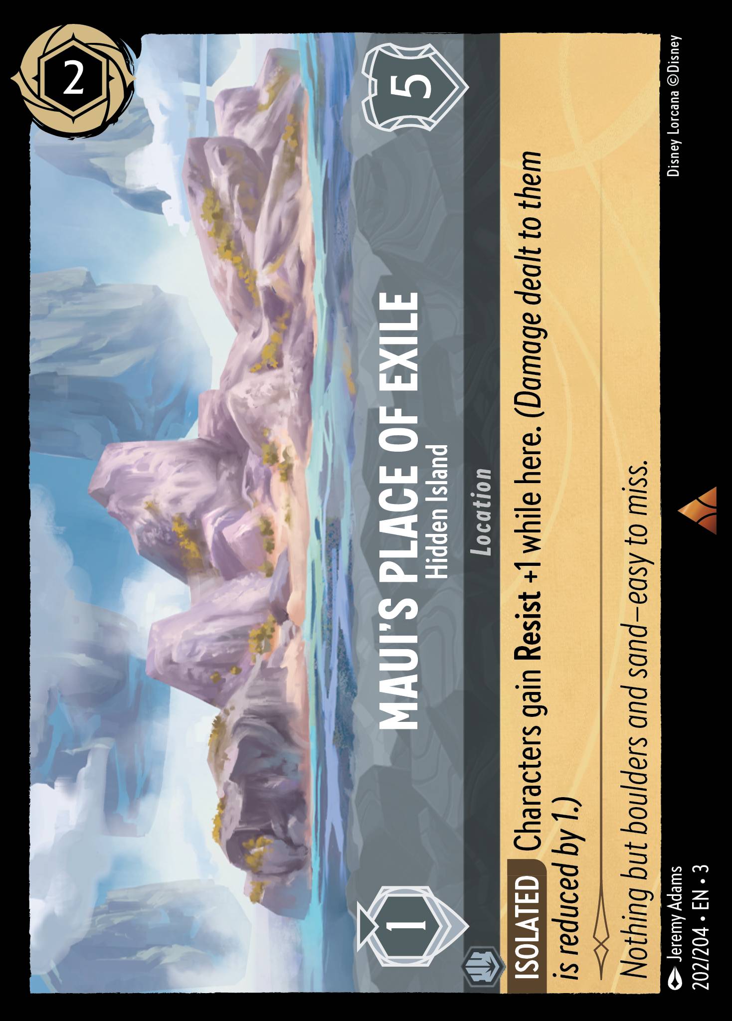 Disney Lorcana Into the Inklands card #202 - Maui's Place of Exile - Hidden Island (Cold Foil)