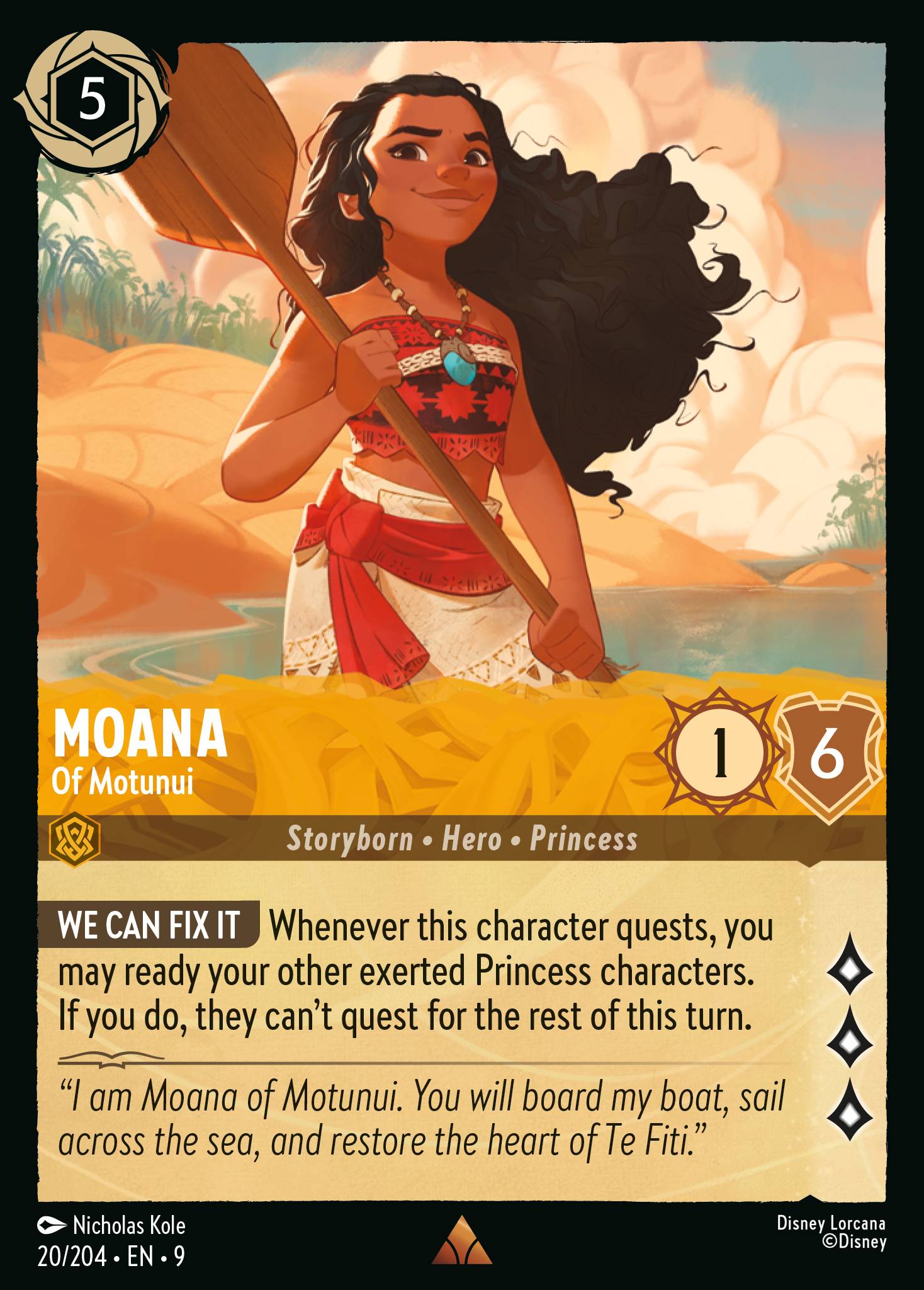 Disney Lorcana Fabled card #20 - Moana - Of Motunui (Non-Foil)