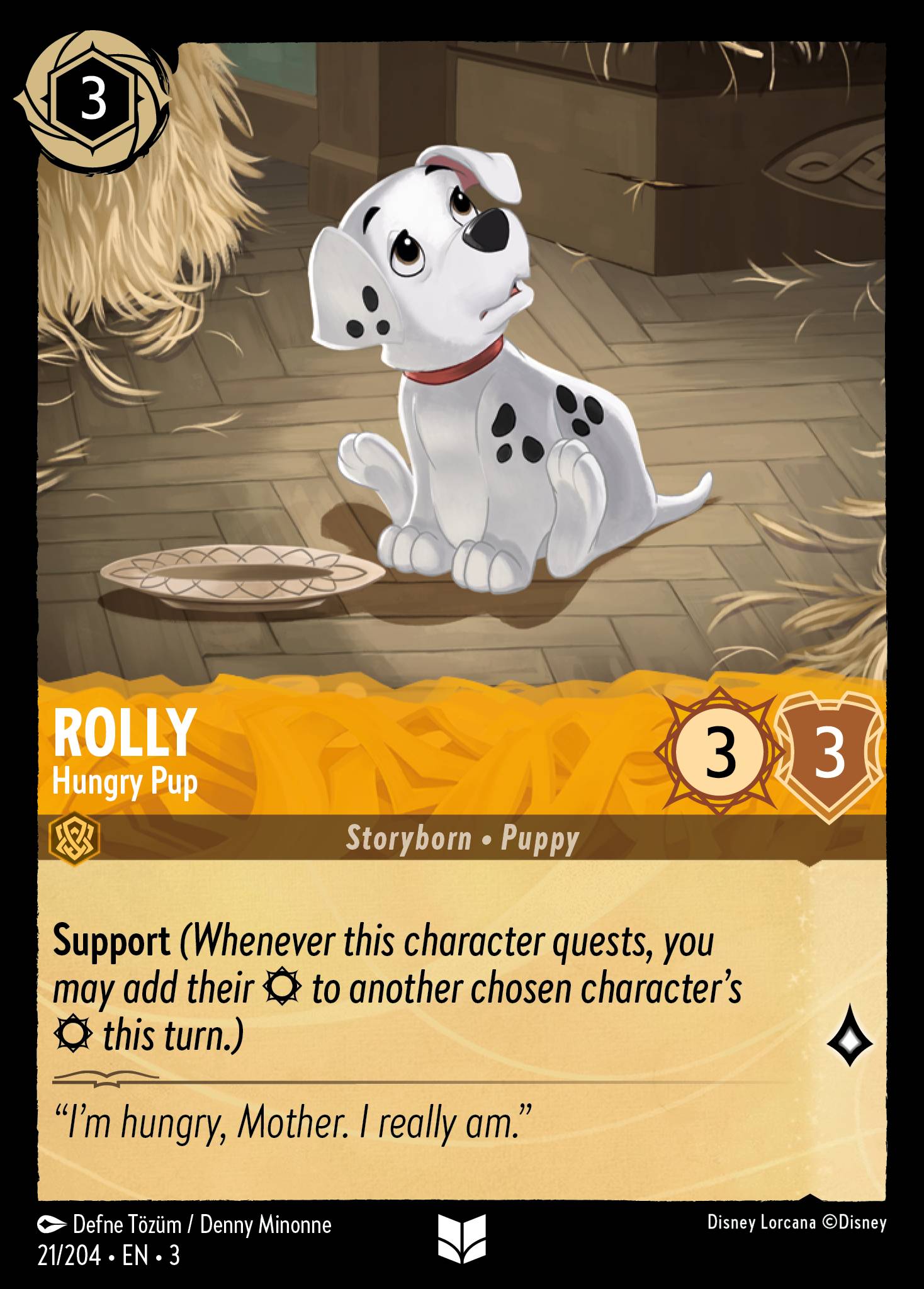 Disney Lorcana Into the Inklands card #21 - Rolly - Hungry Pup (Cold Foil)