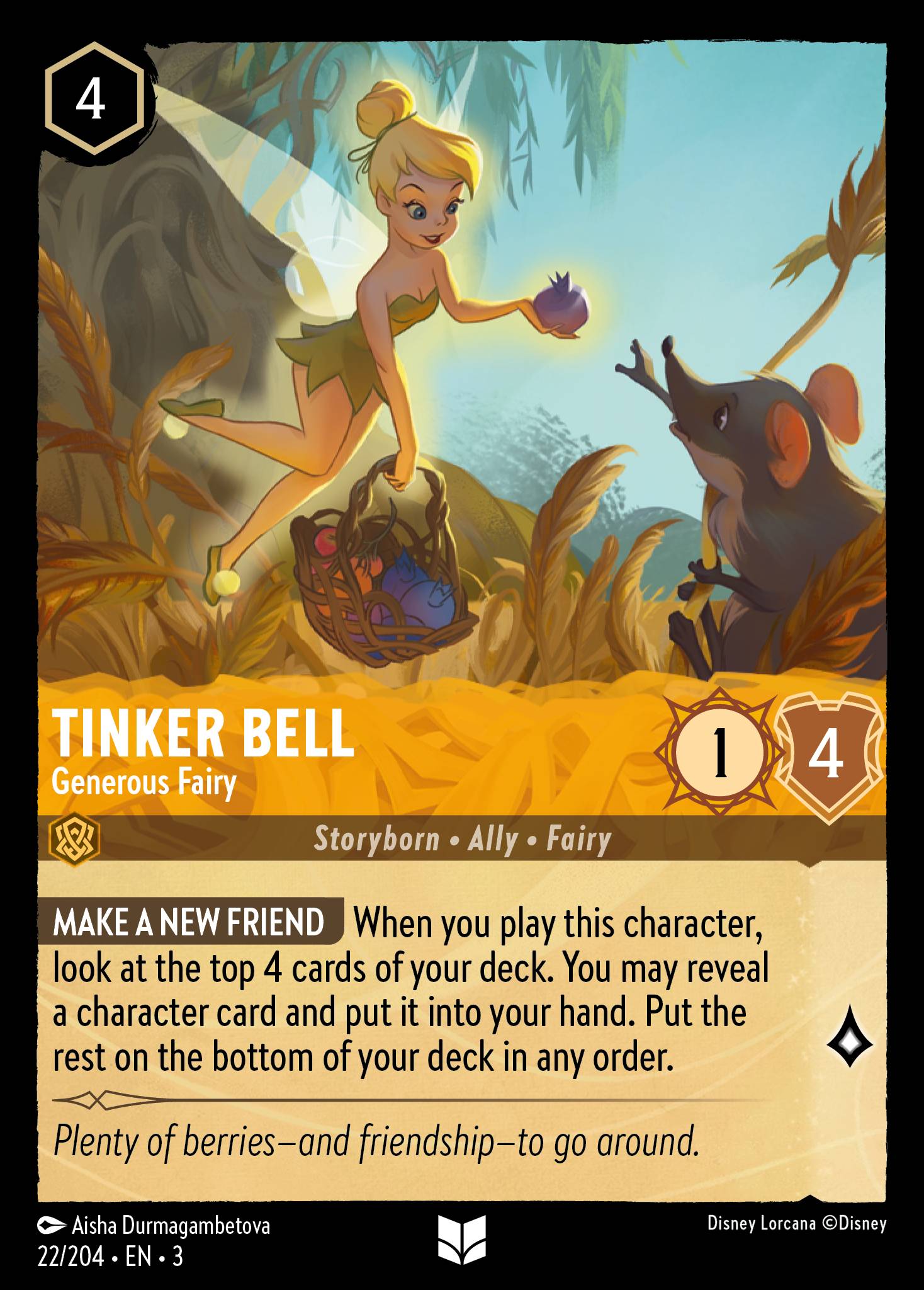 Disney Lorcana Into the Inklands card #22 - Tinker Bell - Generous Fairy (Cold Foil)