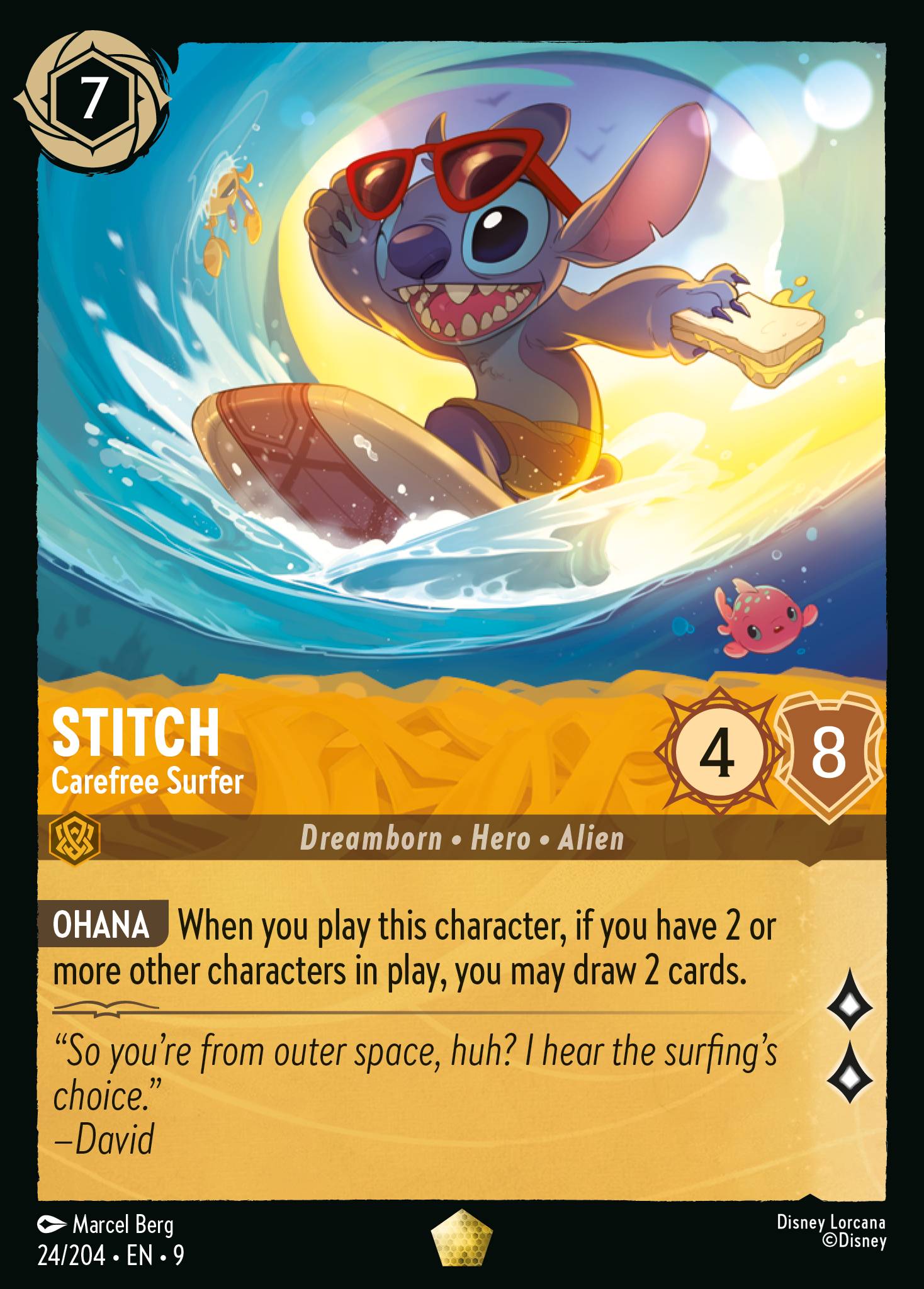 Disney Lorcana Fabled card #24 - Stitch - Carefree Surfer (Non-Foil)