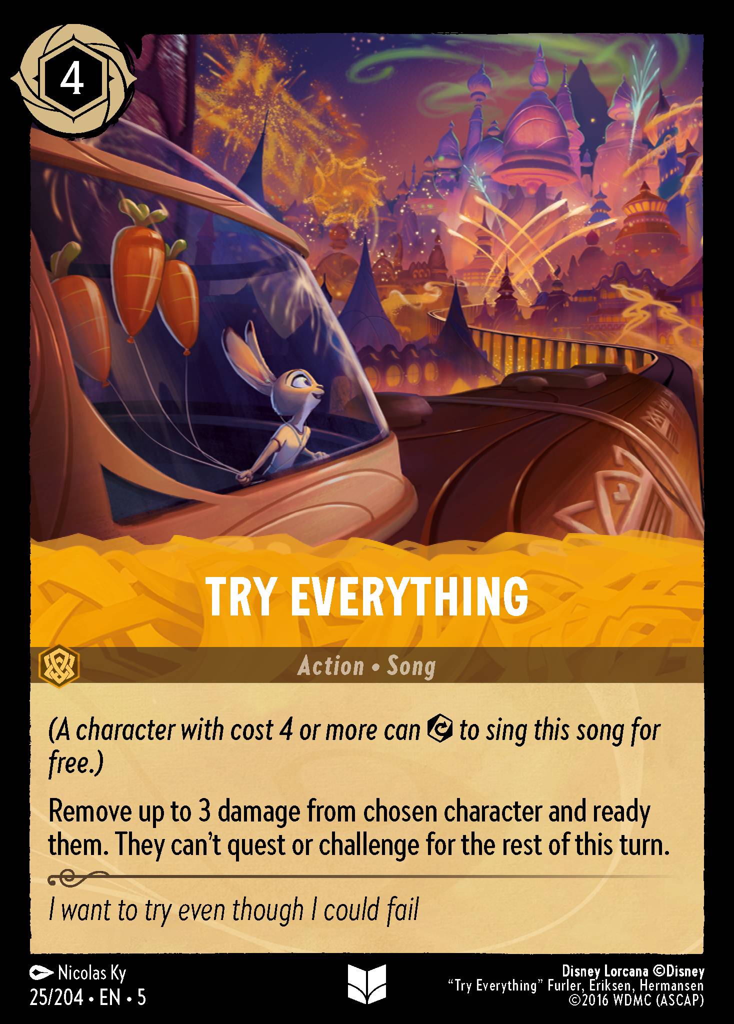 Disney Lorcana Shimmering Skies card #25 - Try Everything (Cold Foil)