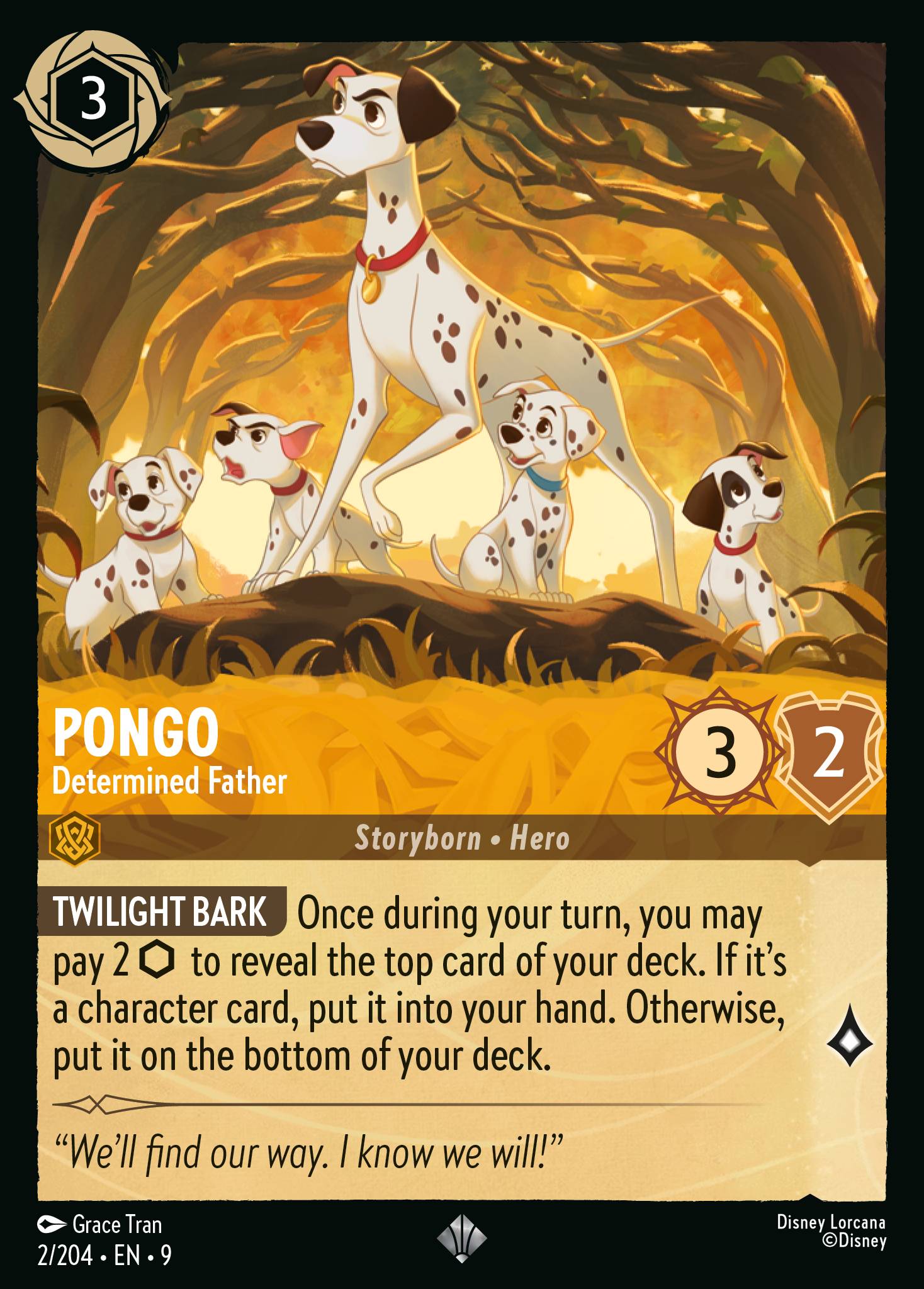 Disney Lorcana Fabled card #2 - Pongo - Determined Father (Non-Foil)
