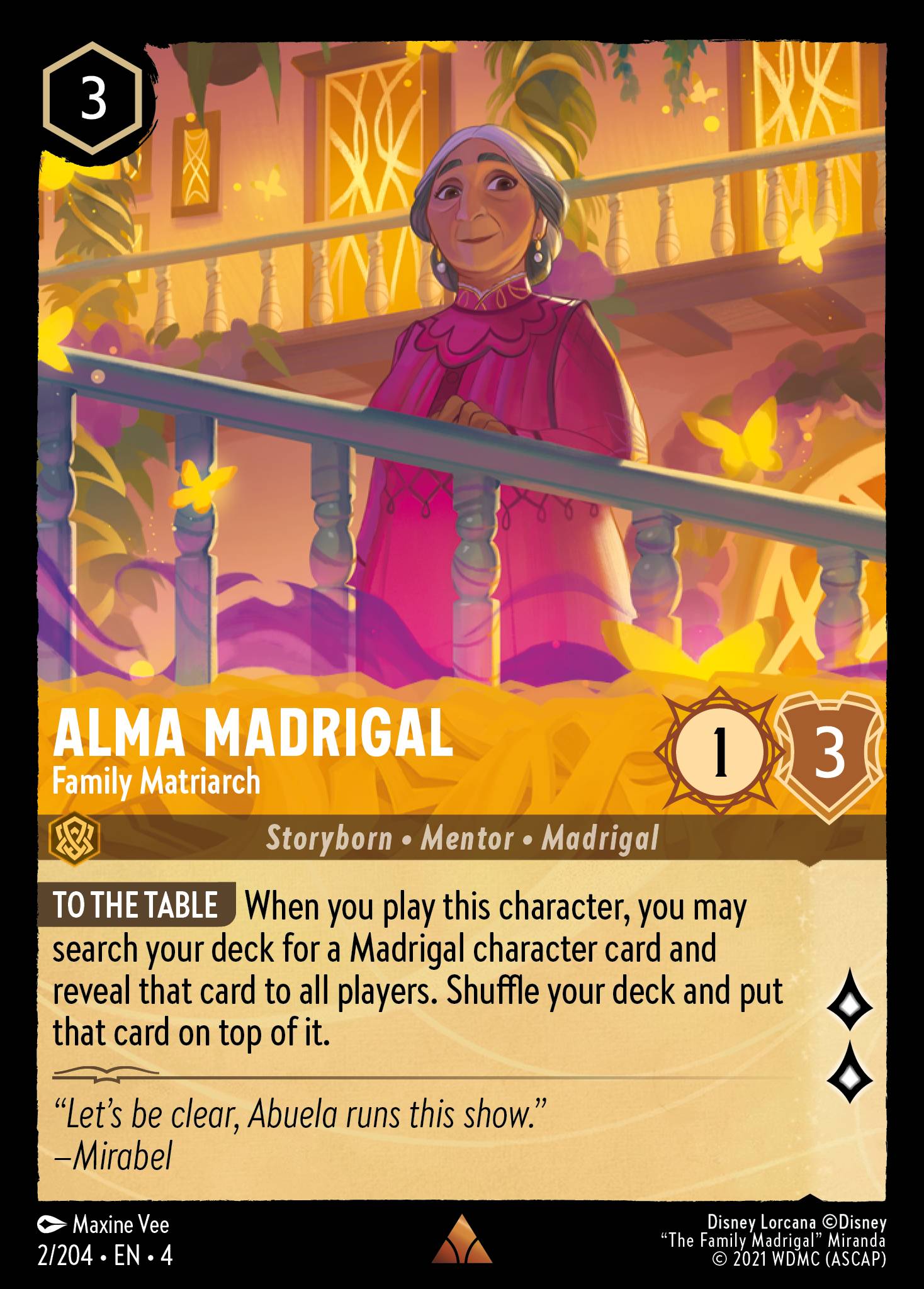 Disney Lorcana Ursula's Return card #2 - Alma Madrigal - Family Matriarch (Cold Foil)