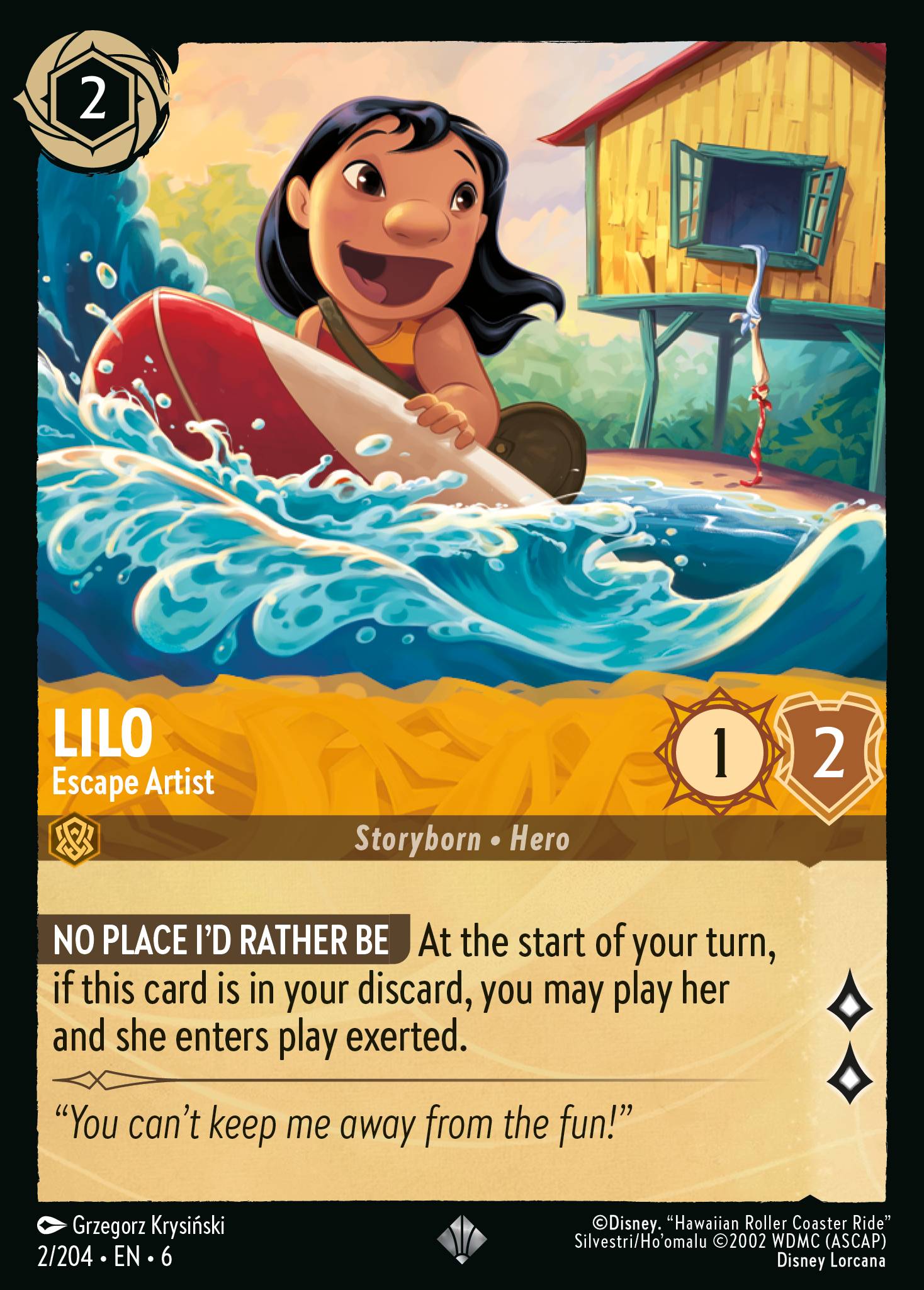 Disney Lorcana Azurite Sea card #2 - Lilo - Escape Artist (Cold Foil)