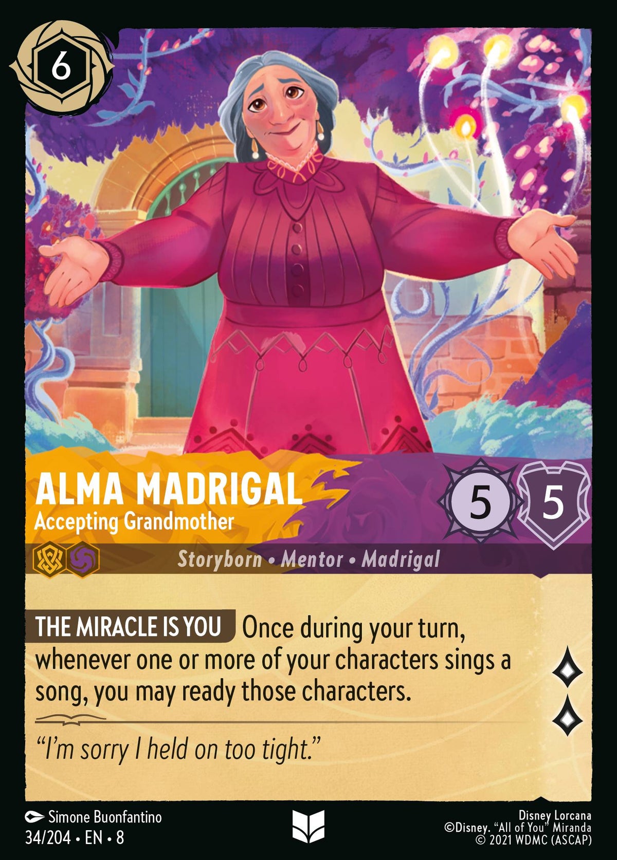 Disney Lorcana The Reign of Jafar card #34 - Alma Madrigal - Accepting Grandmother (Cold Foil)