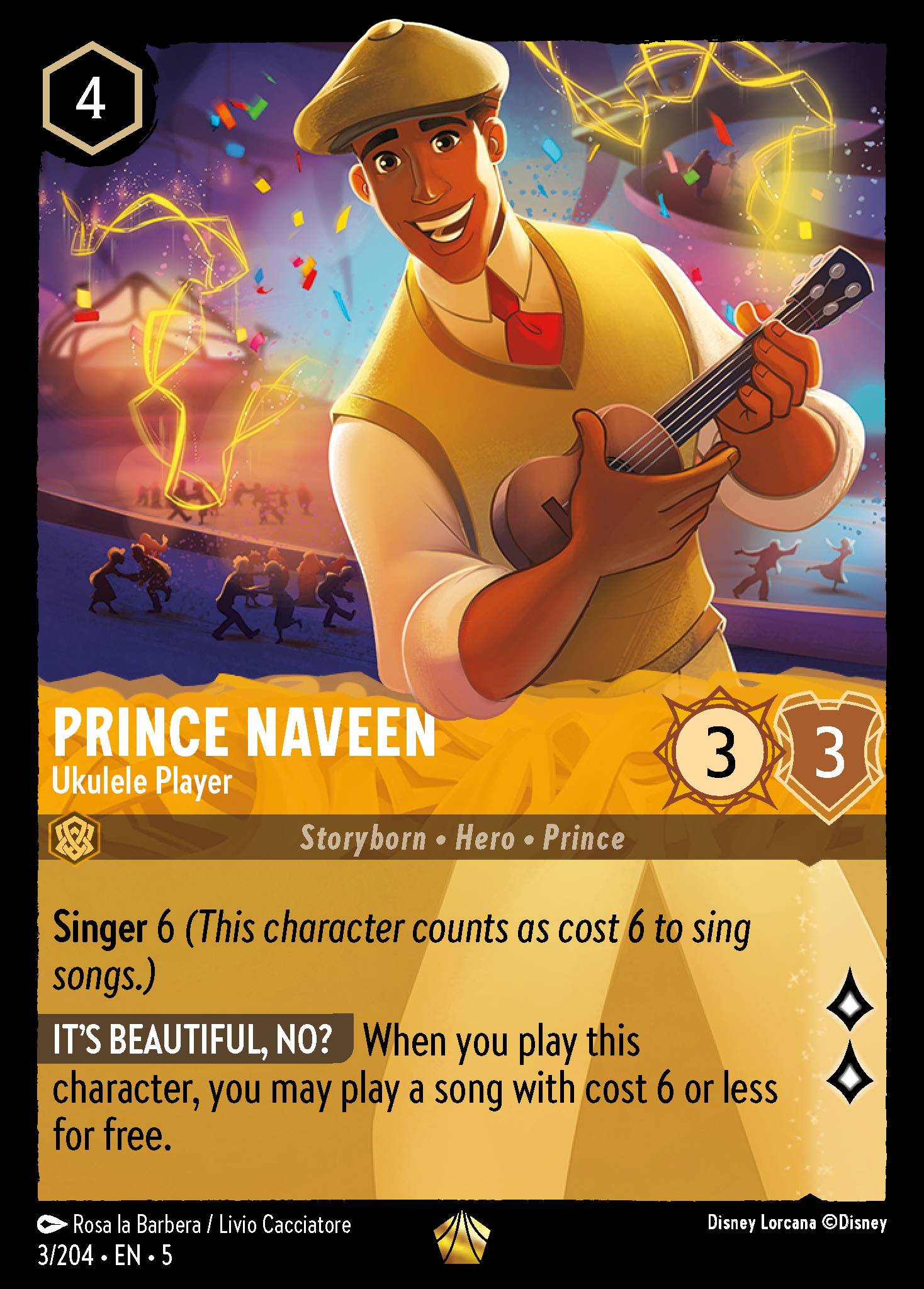 Disney Lorcana Shimmering Skies card #3 - Prince Naveen - Ukulele Player (Cold Foil)