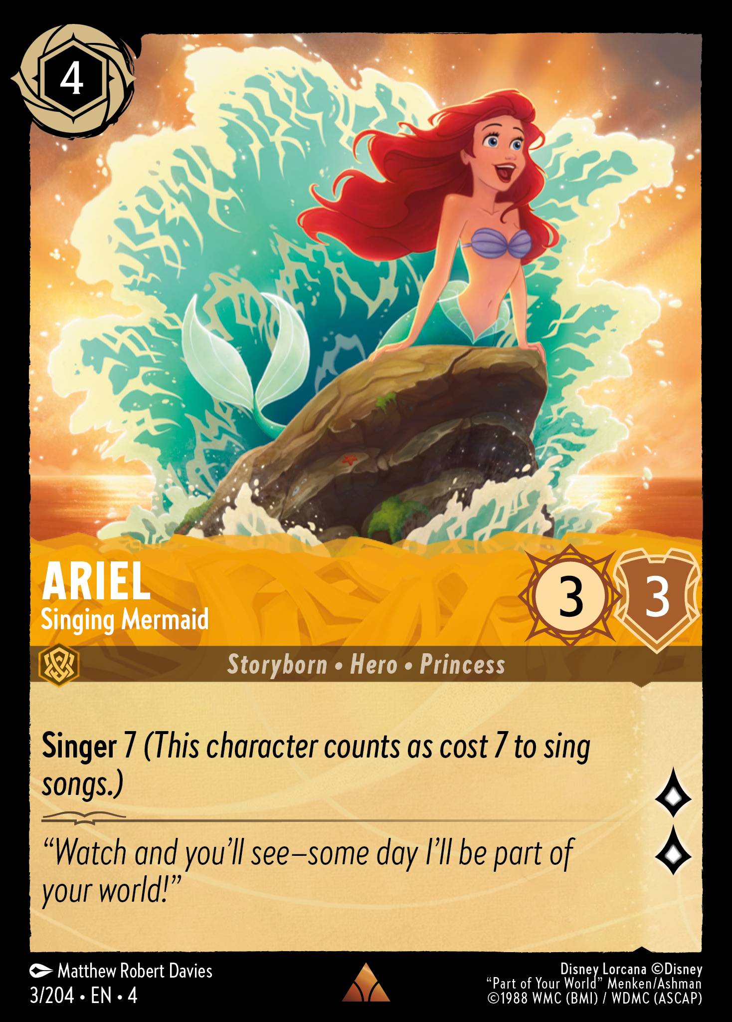 Disney Lorcana Ursula's Return card #3 - Ariel - Singing Mermaid (Cold Foil)