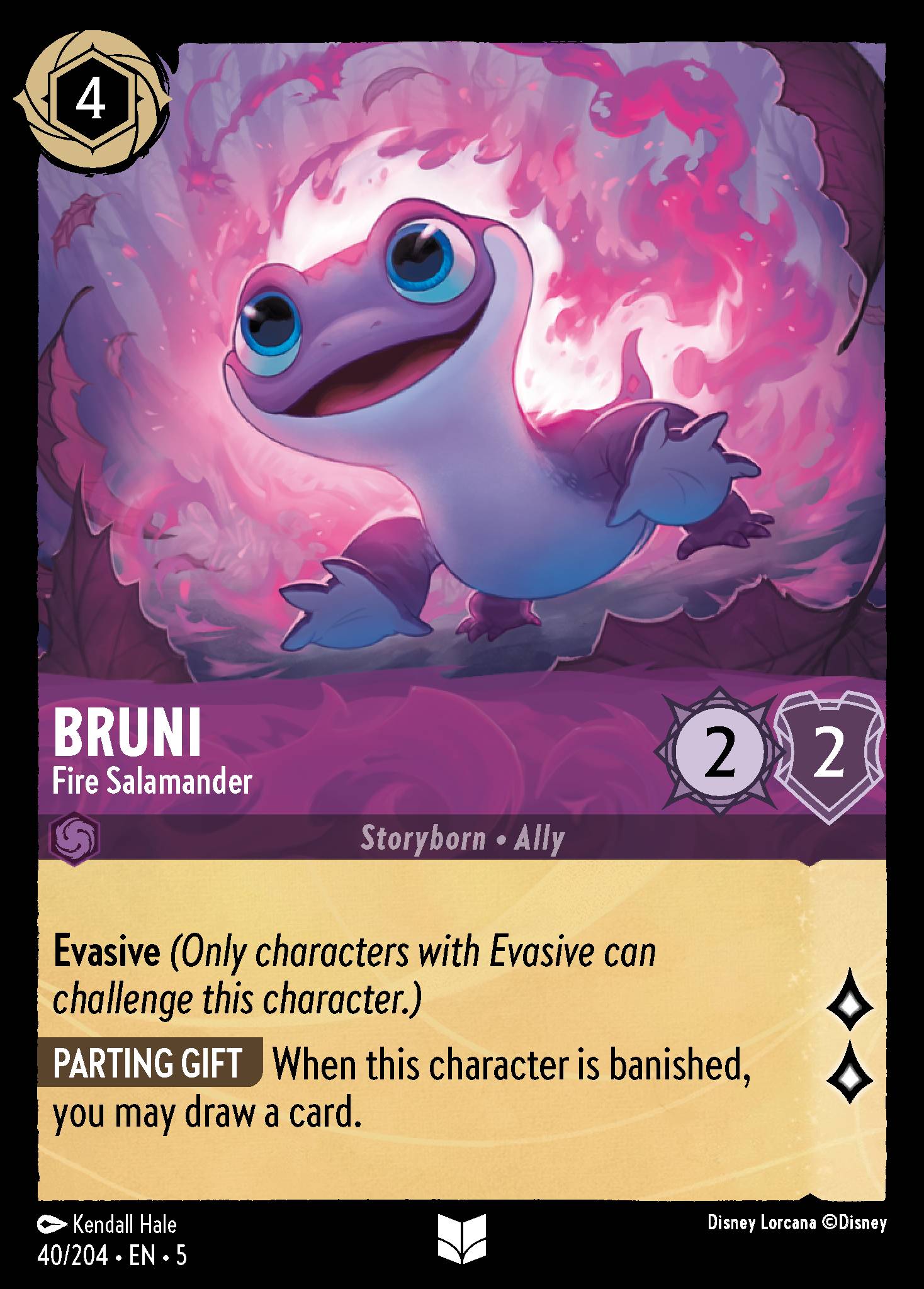 Disney Lorcana Shimmering Skies card #40 - Bruni - Fire Salamander (Cold Foil)