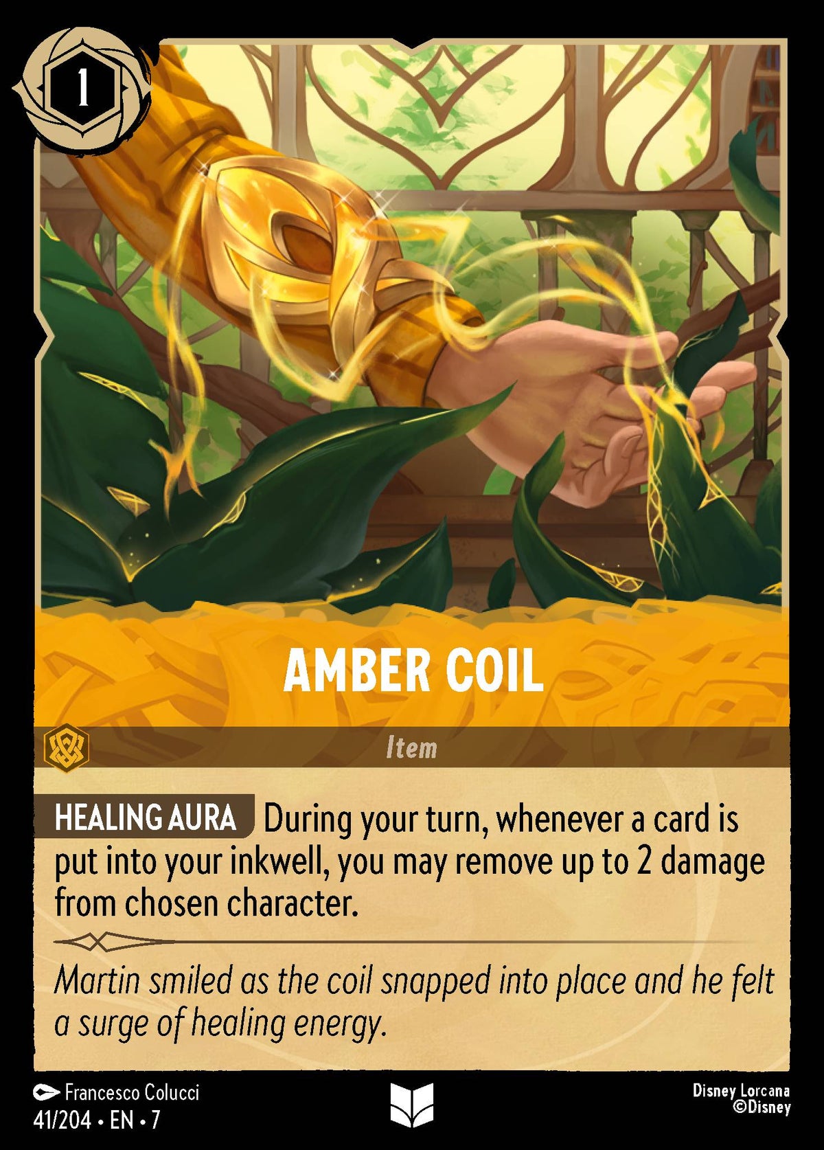 Disney Lorcana Archazia's Island card #41 - Amber Coil (Cold Foil)