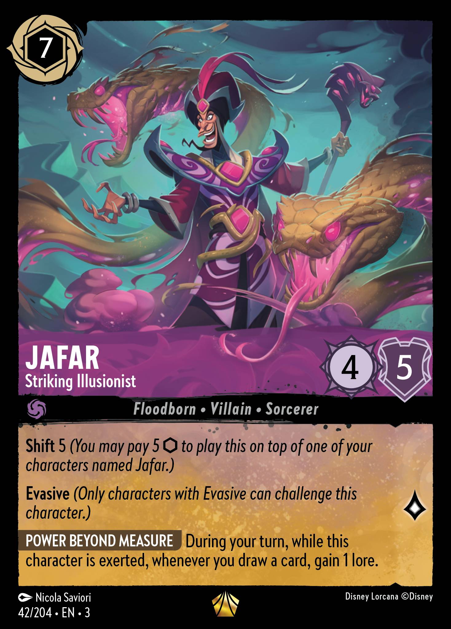 Disney Lorcana Into the Inklands card #42 - Jafar - Striking Illusionist (Cold Foil)