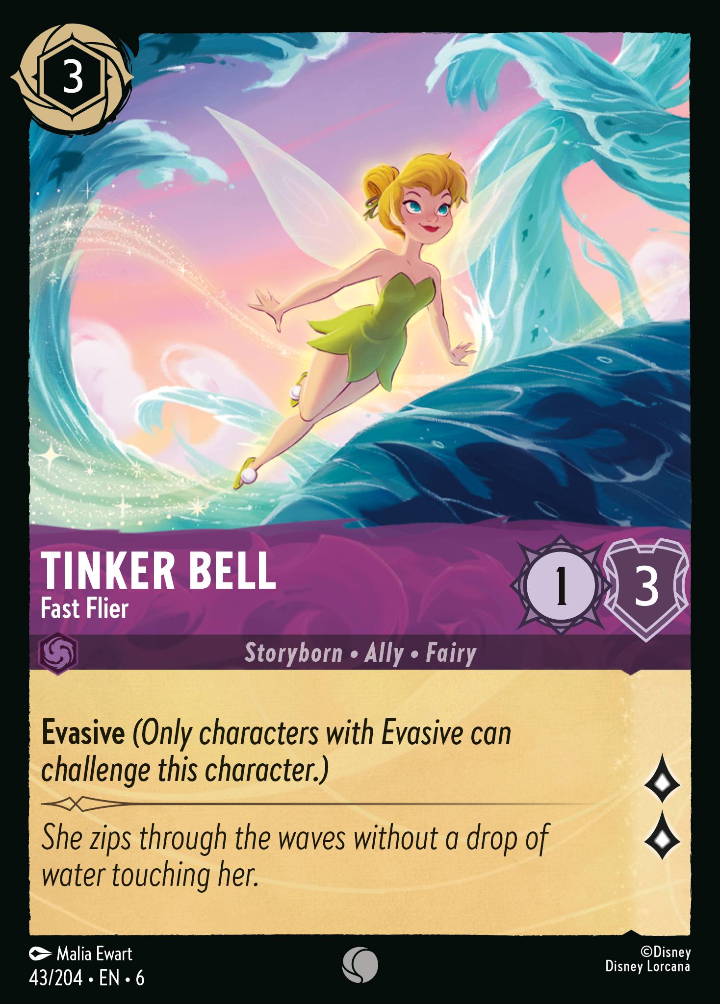 Disney Lorcana Azurite Sea card #43 - Tinker Bell - Fast Flier (Cold Foil)