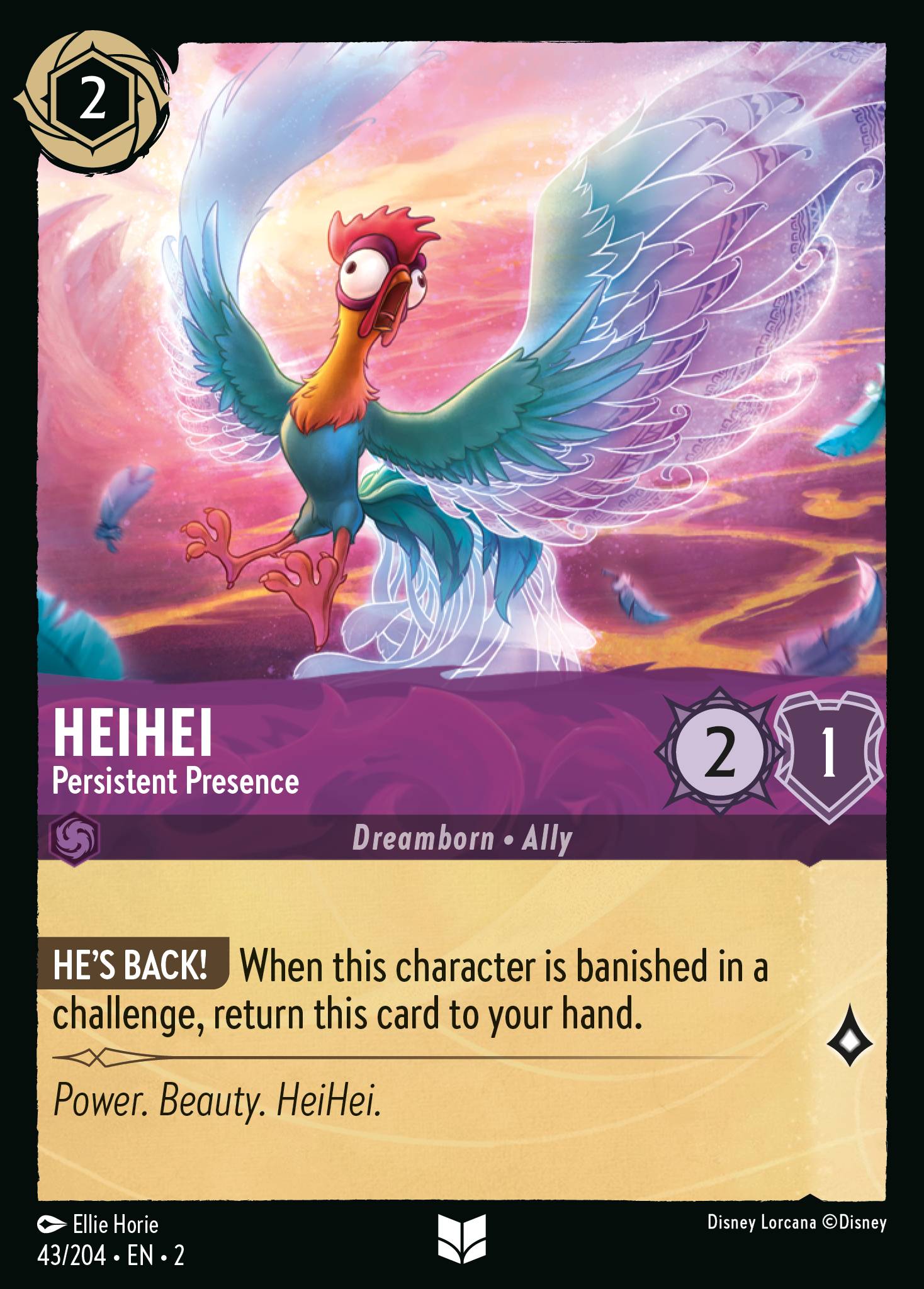 Disney Lorcana Rise of the Floodborn card #43 - HeiHei - Persistent Presence (Cold Foil)