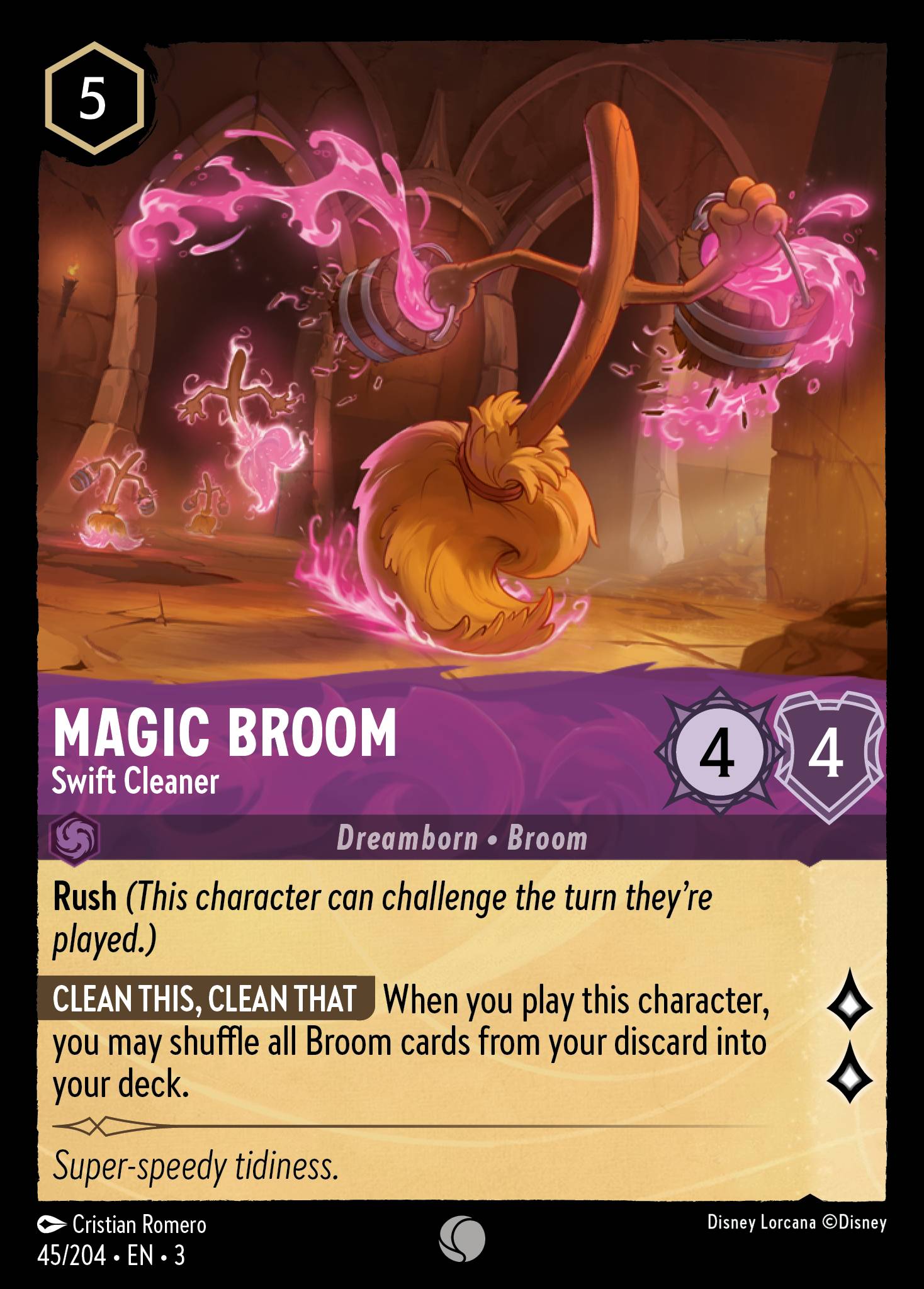Disney Lorcana Into the Inklands card #45 - Magic Broom - Swift Cleaner (Cold Foil)