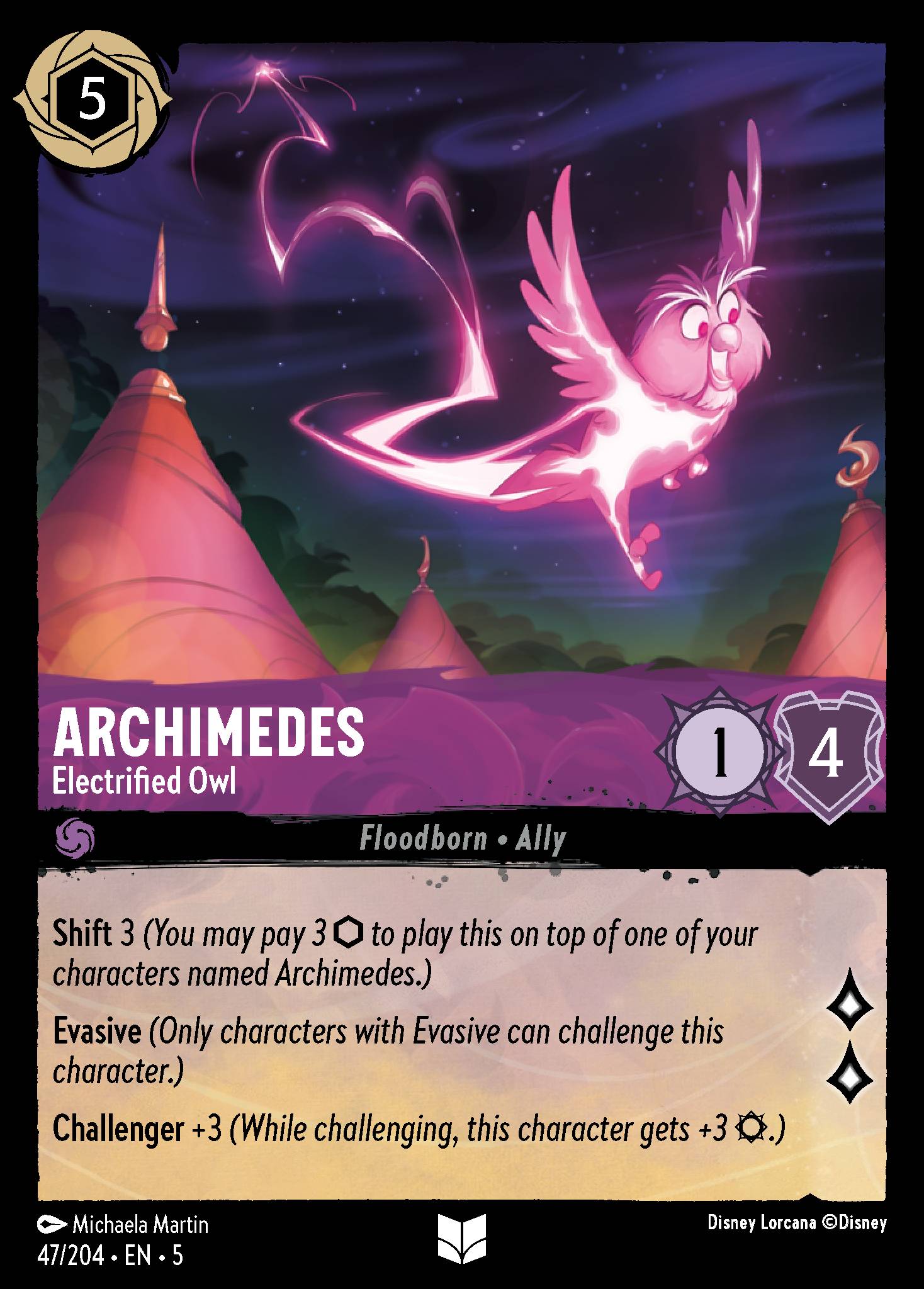 Disney Lorcana Shimmering Skies card #47 - Archimedes - Electrified Owl (Cold Foil)
