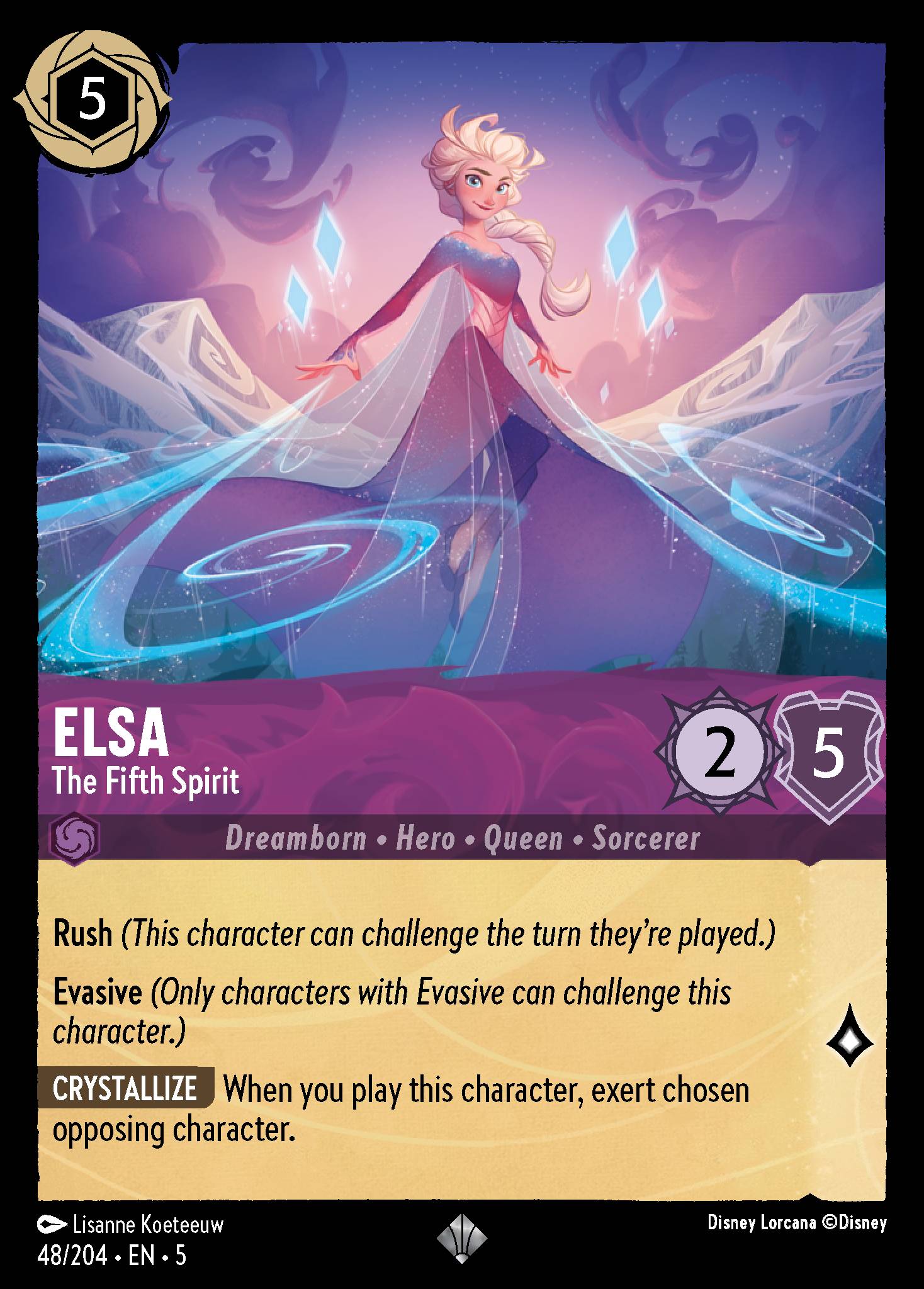 Disney Lorcana Shimmering Skies card #48 - Elsa - The Fifth Spirit (Cold Foil)