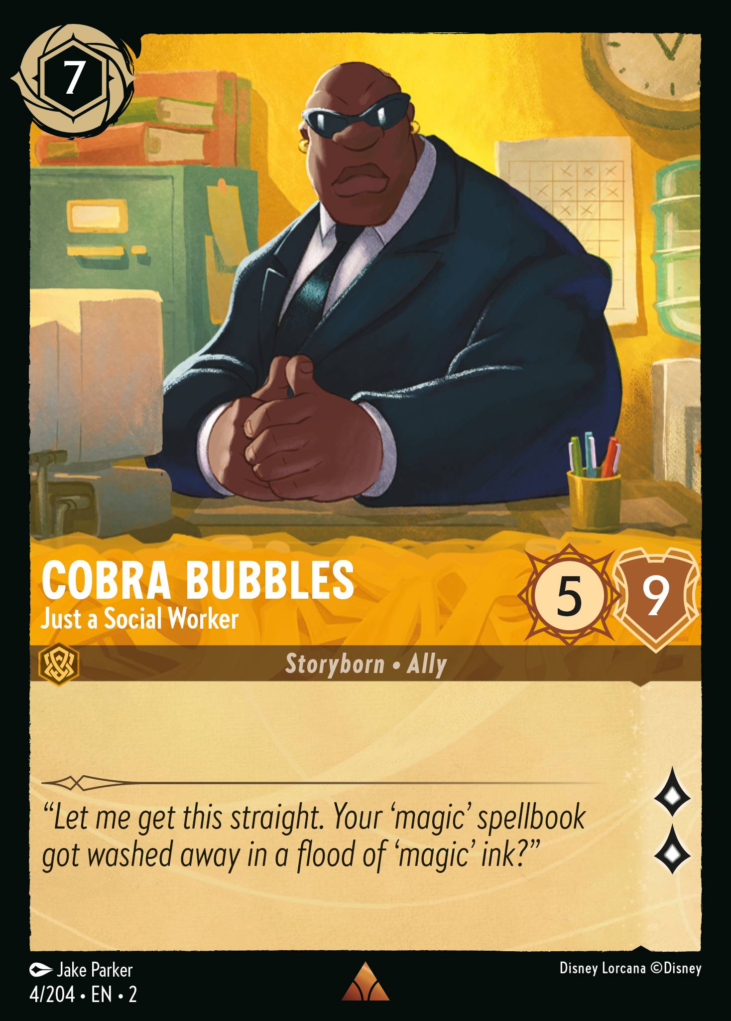 Disney Lorcana Rise of the Floodborn card #4 - Cobra Bubbles - Just a Social Worker (Cold Foil)