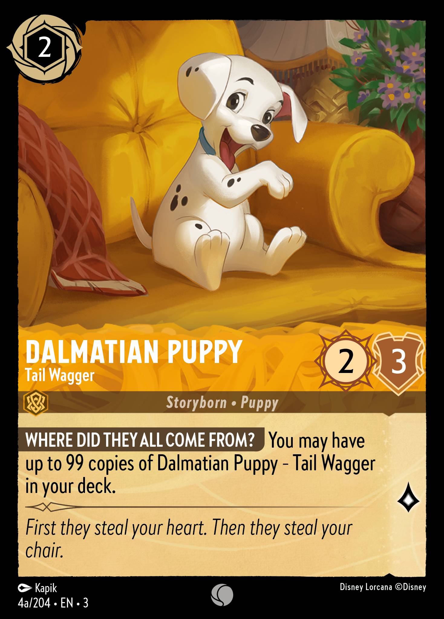 Disney Lorcana Into the Inklands card #4a - Dalmatian Puppy - Tail Wagger (Cold Foil)