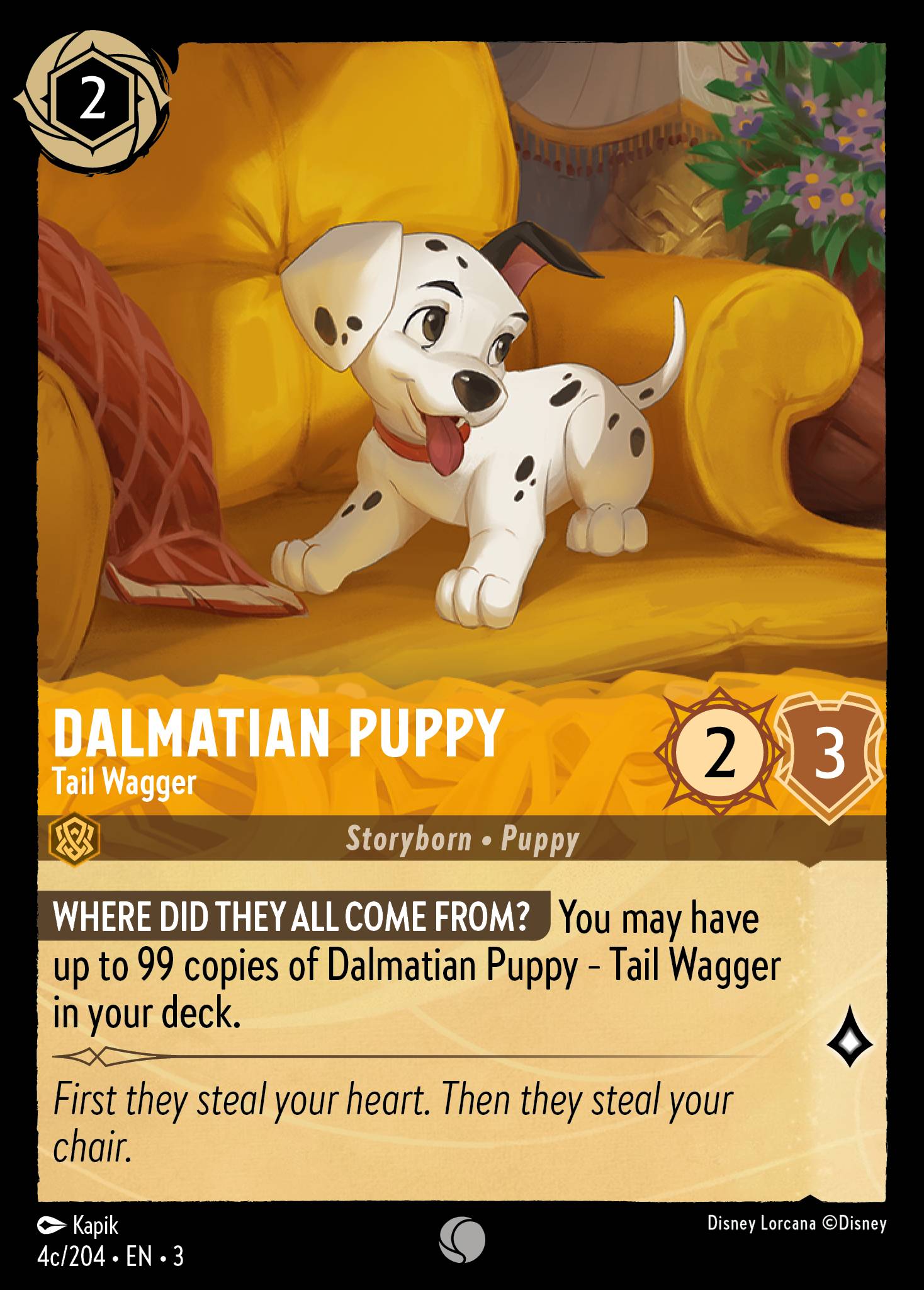Disney Lorcana Into the Inklands card #4c - Dalmatian Puppy - Tail Wagger (Cold Foil)