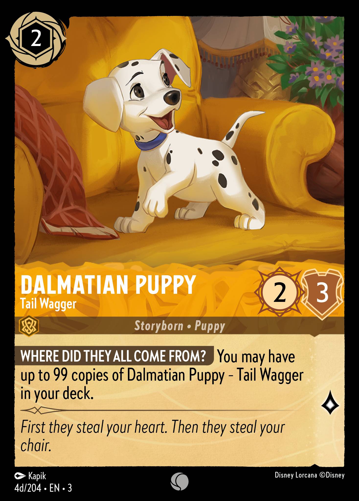 Disney Lorcana Into the Inklands card #4d - Dalmatian Puppy - Tail Wagger (Cold Foil)