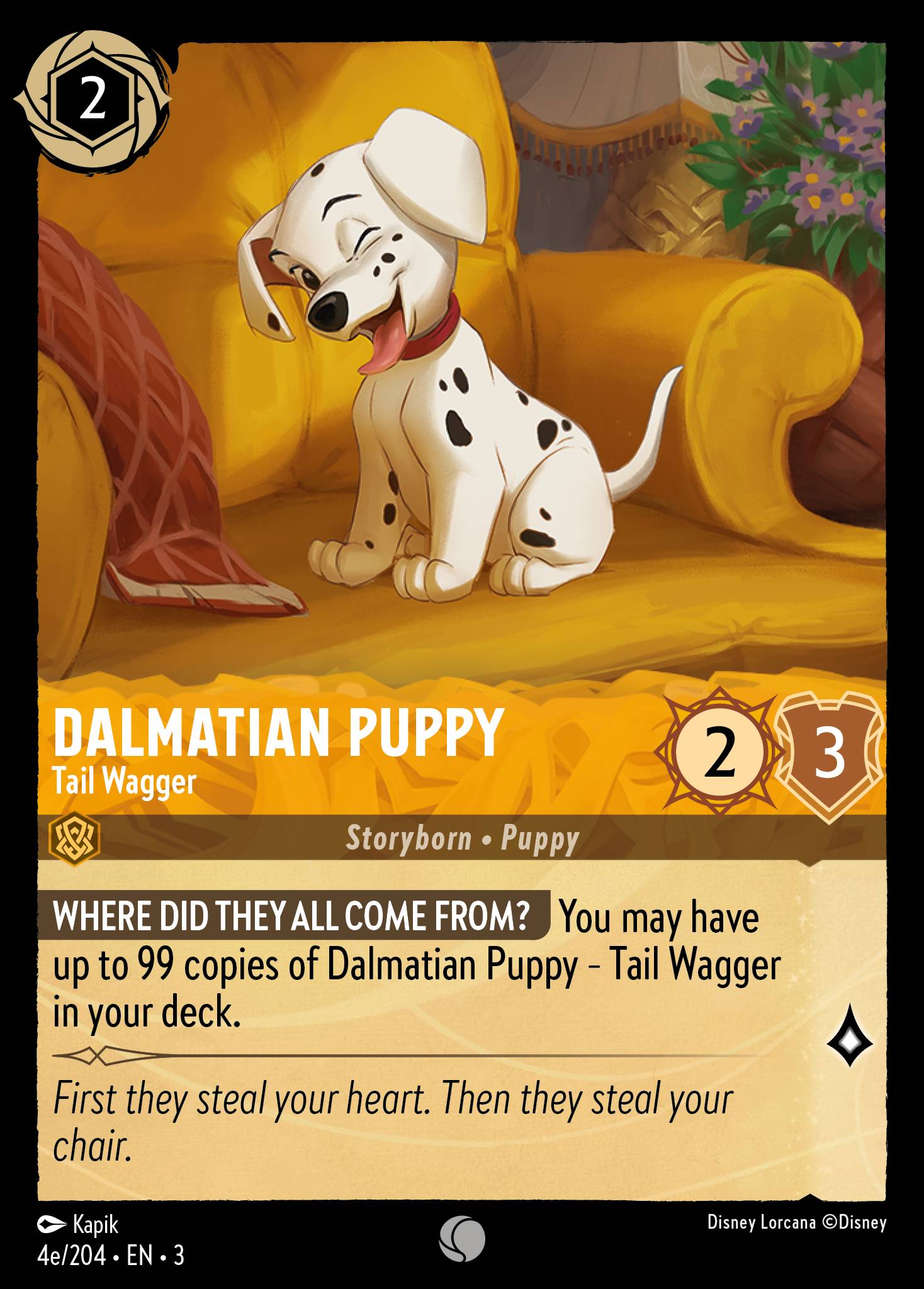 Disney Lorcana Into the Inklands card #4e - Dalmatian Puppy - Tail Wagger (Cold Foil)
