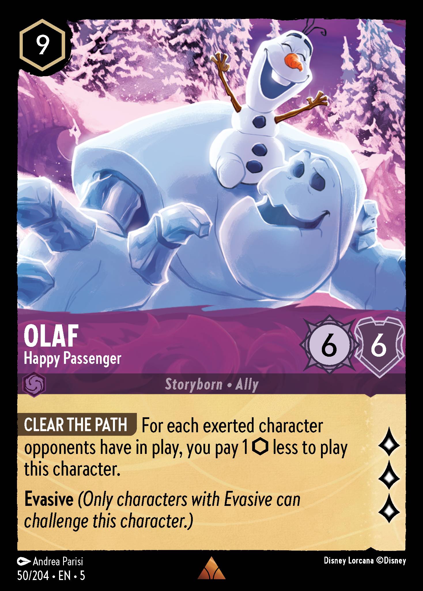 Disney Lorcana Shimmering Skies card #50 - Olaf - Happy Passenger (Cold Foil)