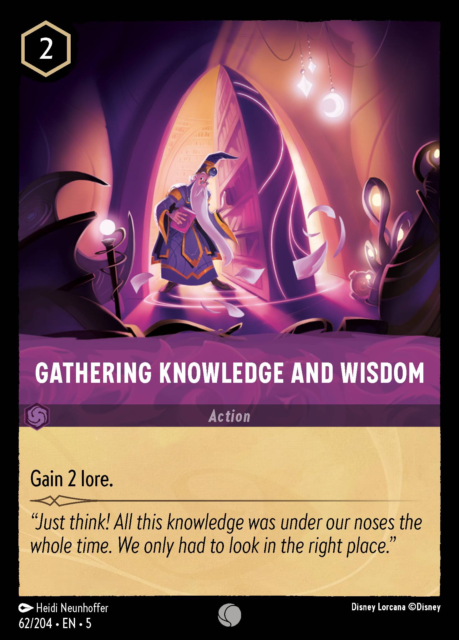 Disney Lorcana Shimmering Skies card #62 - Gathering Knowledge and Wisdom (Cold Foil)