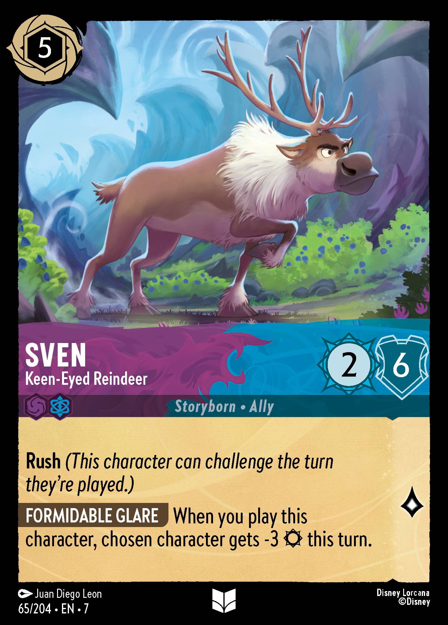 Disney Lorcana Archazia's Island card #65 - Sven - Keen-Eyed Reindeer (Cold Foil)