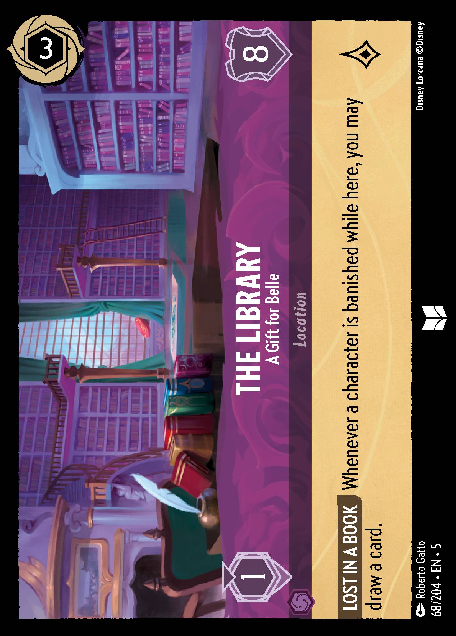 Disney Lorcana Shimmering Skies card #68 - The Library - A Gift for Belle (Cold Foil)