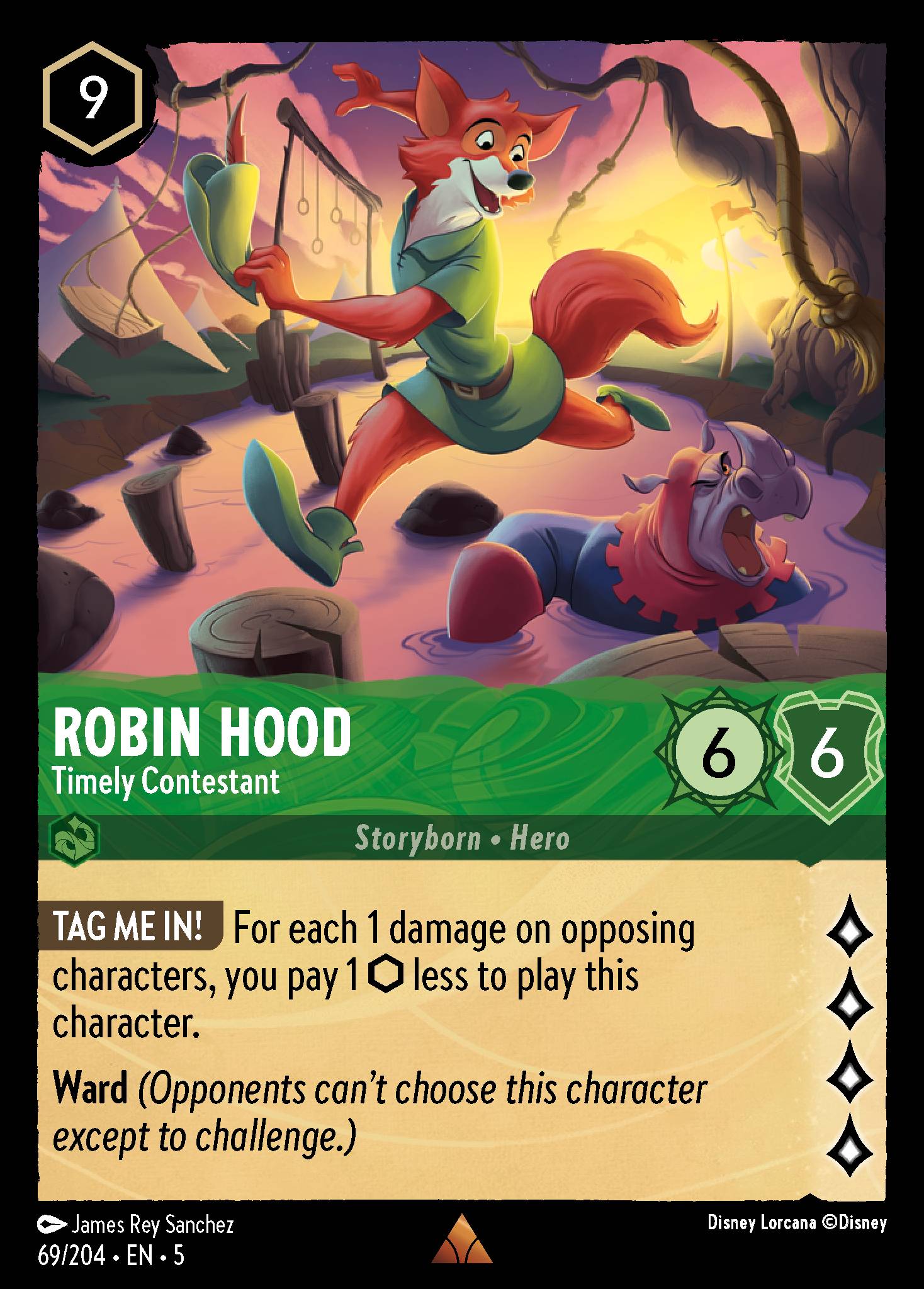 Disney Lorcana Shimmering Skies card #69 - Robin Hood - Timely Contestant (Cold Foil)