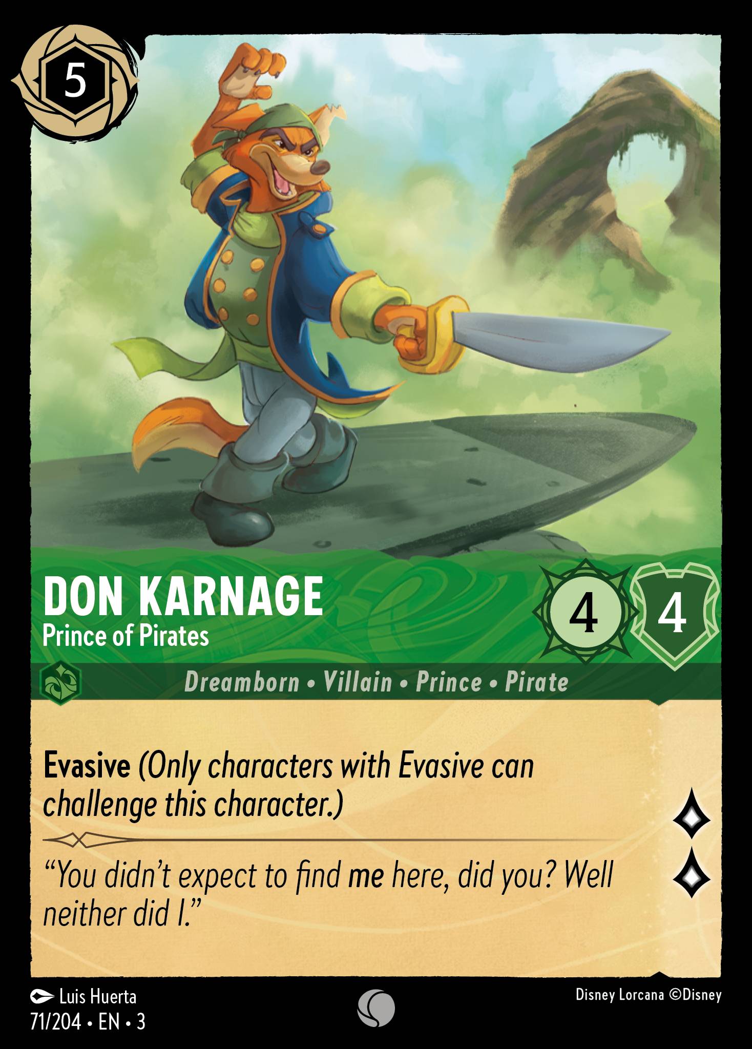 Disney Lorcana Into the Inklands card #71 - Don Karnage - Prince of Pirates (Cold Foil)