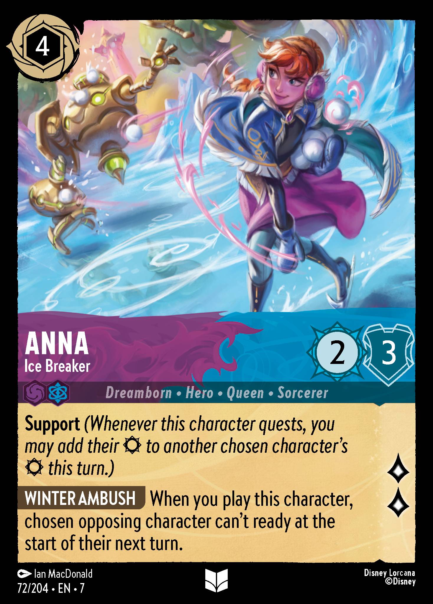 Disney Lorcana Archazia's Island card #72 - Anna - Ice Breaker (Cold Foil)