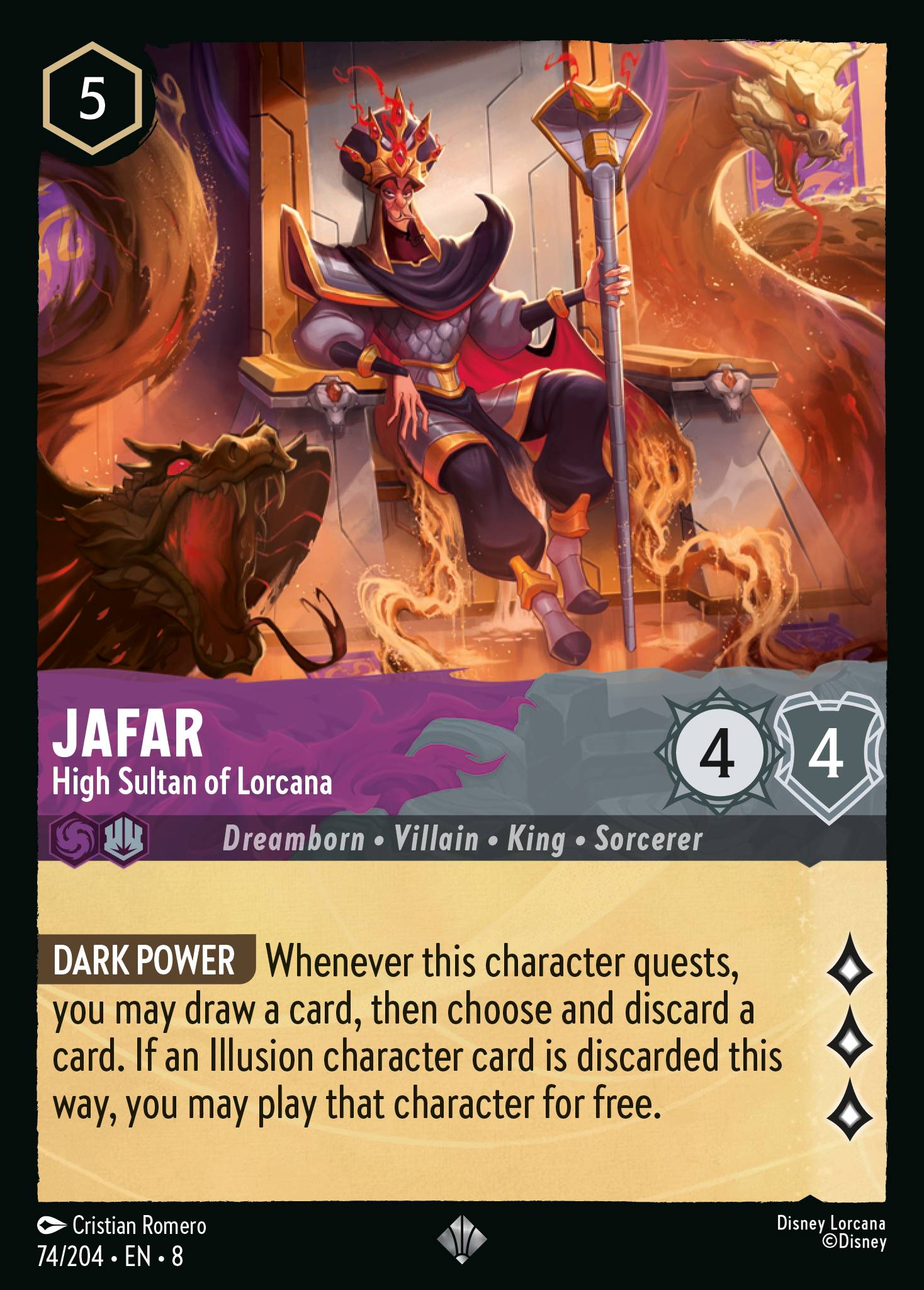 Disney Lorcana The Reign of Jafar card #74 - Jafar - High Sultan of Lorcana (Cold Foil)