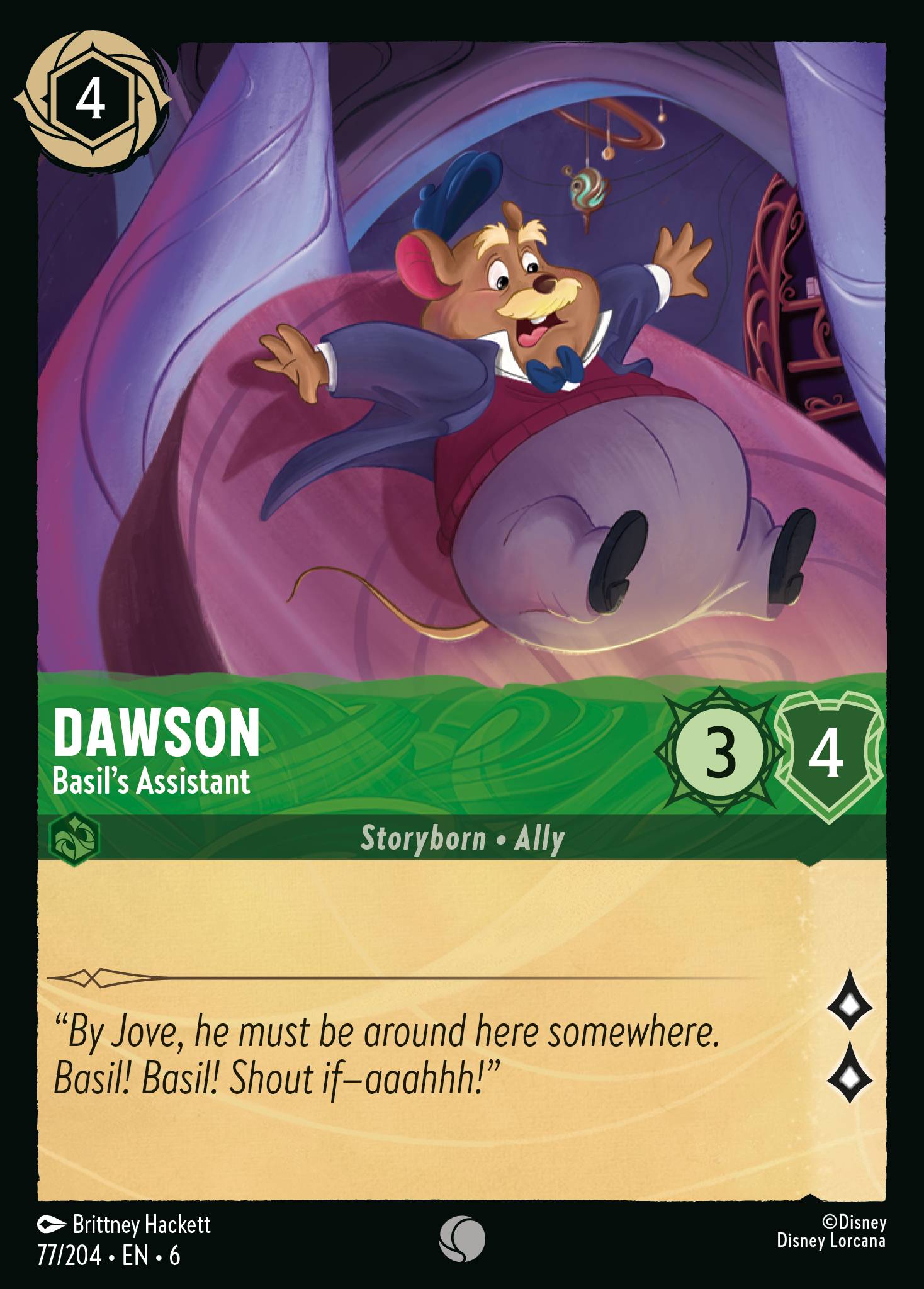 Disney Lorcana Azurite Sea card #77 - Dawson - Basil's Assistant (Cold Foil)