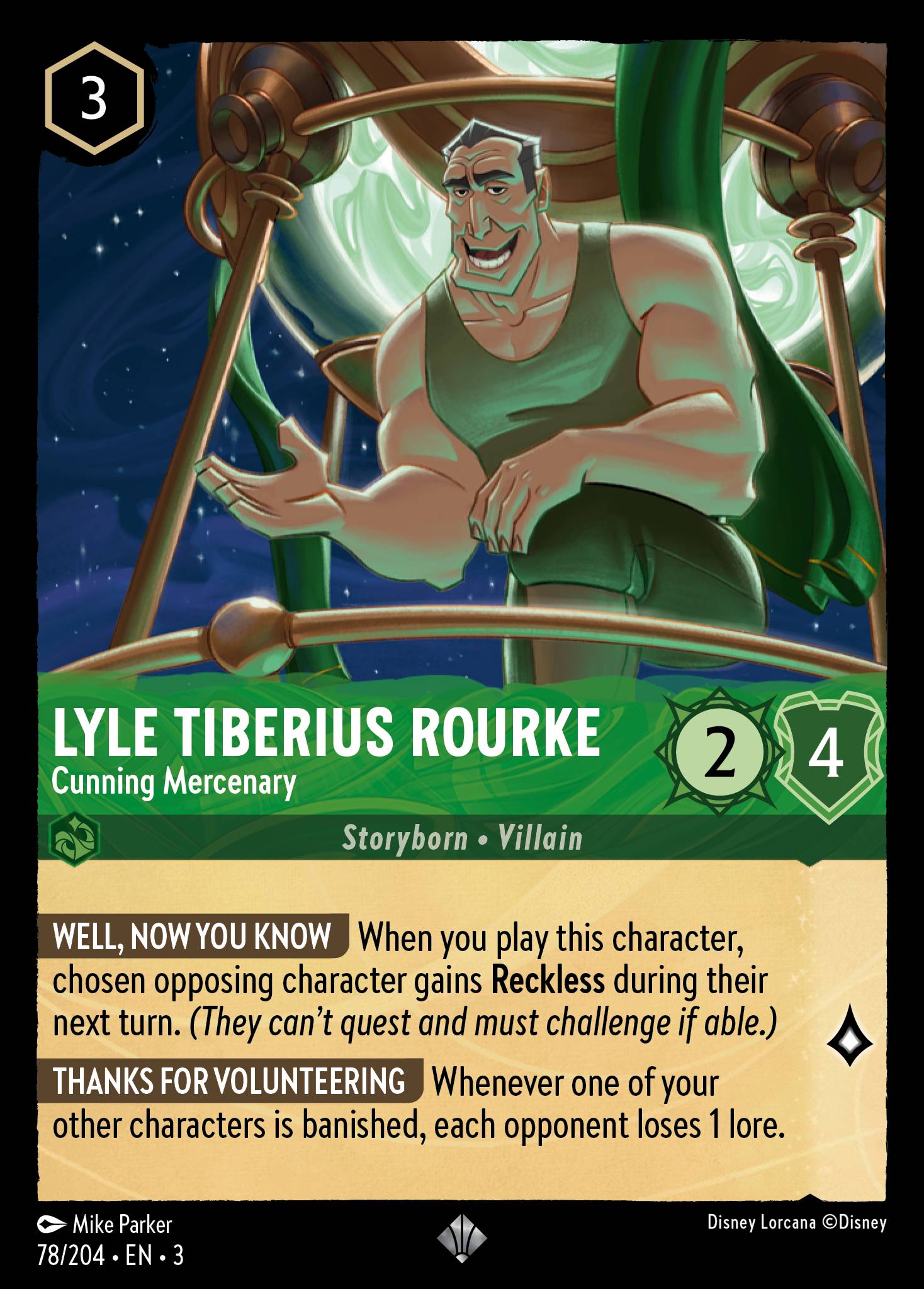 Disney Lorcana Into the Inklands card #78 - Lyle Tiberius Rourke - Cunning Mercenary (Cold Foil)