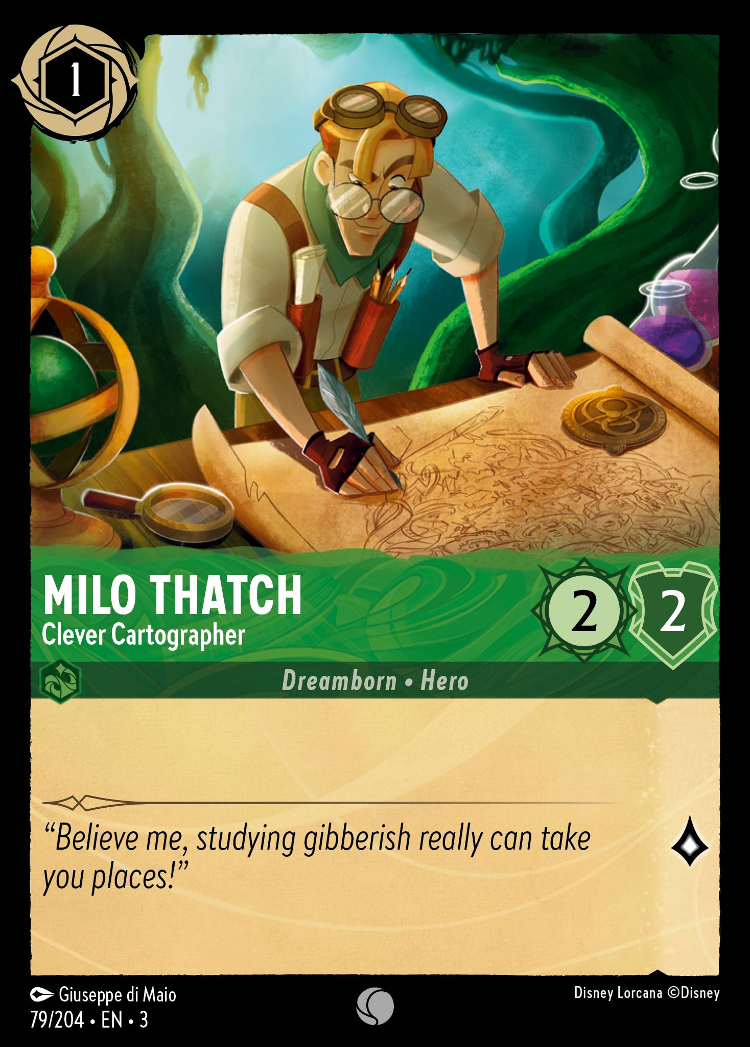 Disney Lorcana Into the Inklands card #79 - Milo Thatch - Clever Cartographer (Cold Foil)